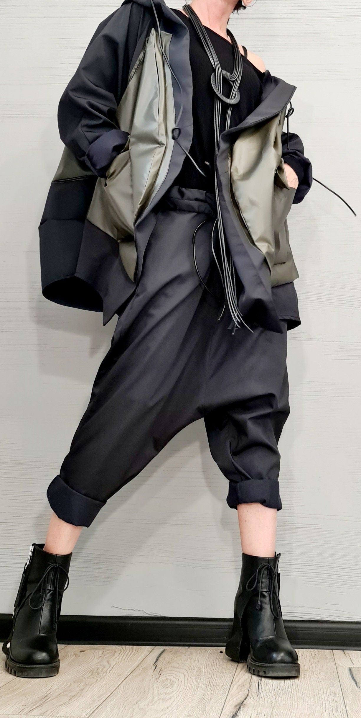 Extravagant jacket, Asymmetrical Jacket, Jacket with outer pockets, Deconstructed Futuristic Clothing, Gothic, New collection