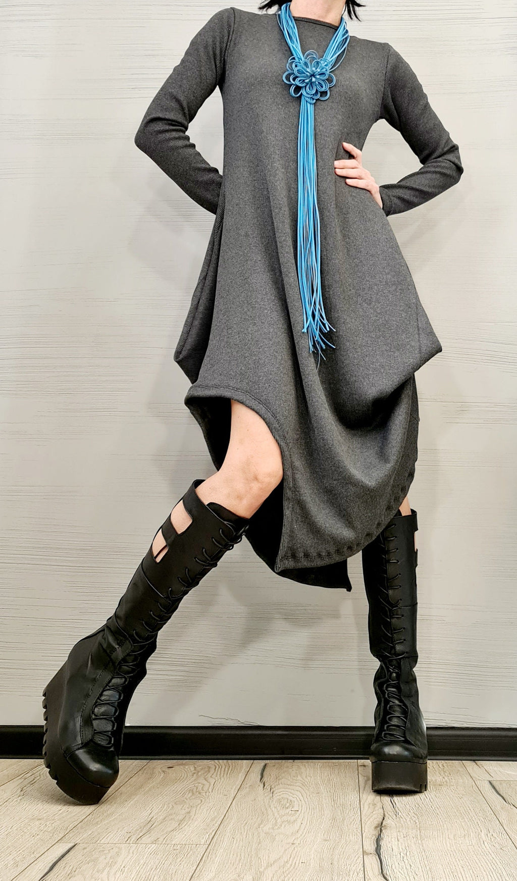 Extravagant Dress, Asymmetric Dress, Plus Size Clothing, Holiday Dress, Cotton Dress, Long Sleeve Dress, Minimalist Dress, Plus Size Dress