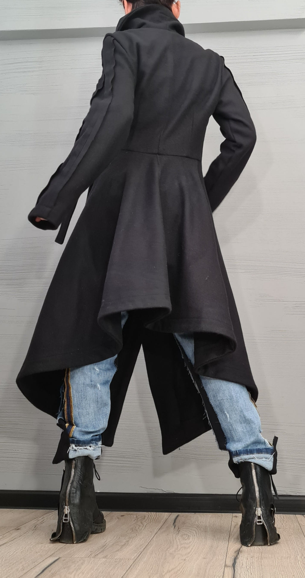 Asymmetric Coat, Wool Black Coat, Gothic Coat, Plus Size Clothing, Winter Women Coat,  Extravagant Long Coat, New collection