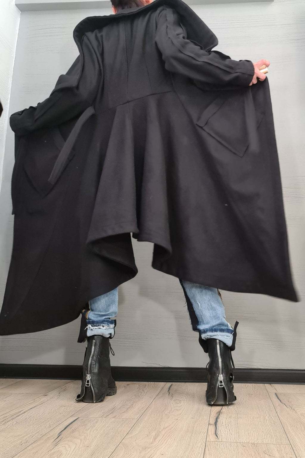 Asymmetric Coat, Wool Black Coat, Gothic Coat, Plus Size Clothing, Winter Women Coat,  Extravagant Long Coat, New collection