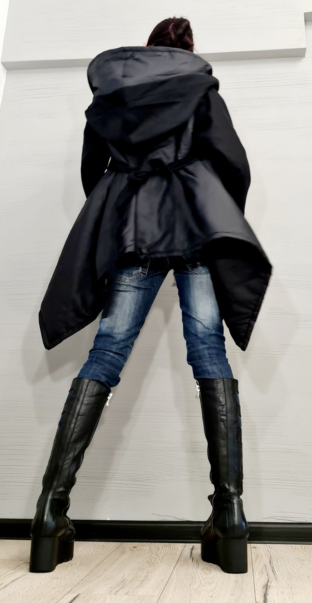 Asymmetric Black Jacket , Gothic Jacket, New collection, Extravagant Winter Jacket, Two Hoods, Loose Jacket, Long Sleeve Jacket