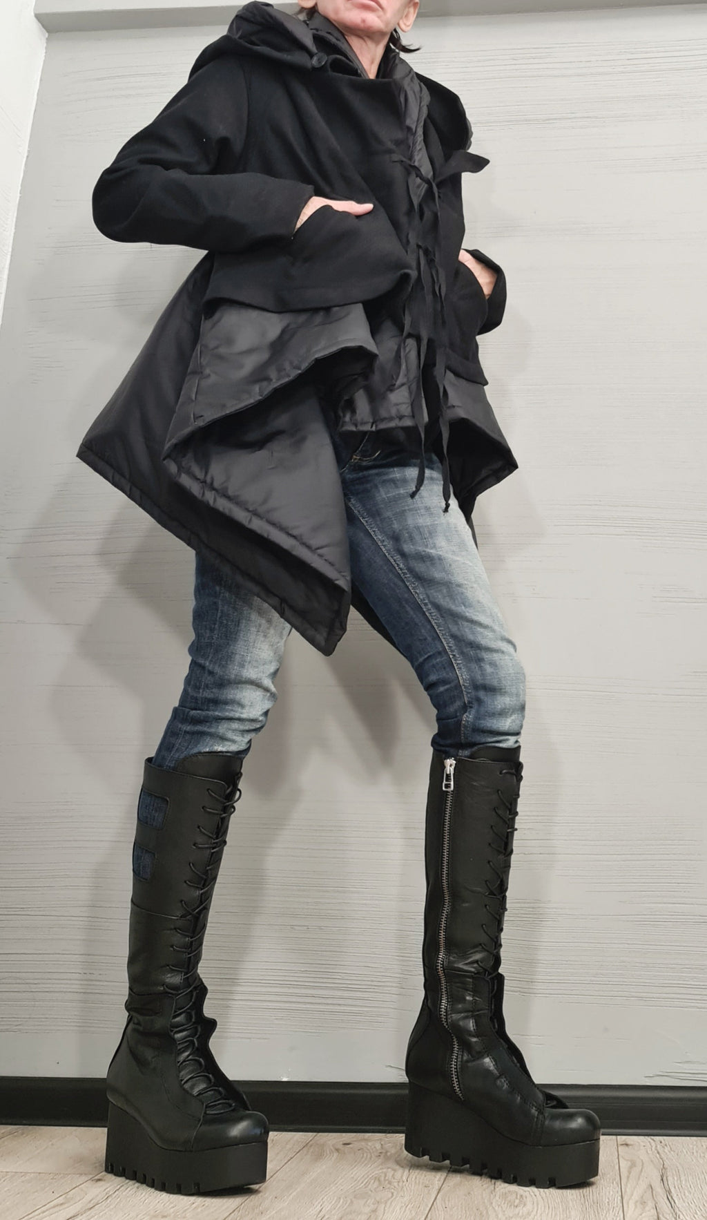 Asymmetric Black Jacket , Gothic Jacket, New collection, Extravagant Winter Jacket, Two Hoods, Loose Jacket, Long Sleeve Jacket