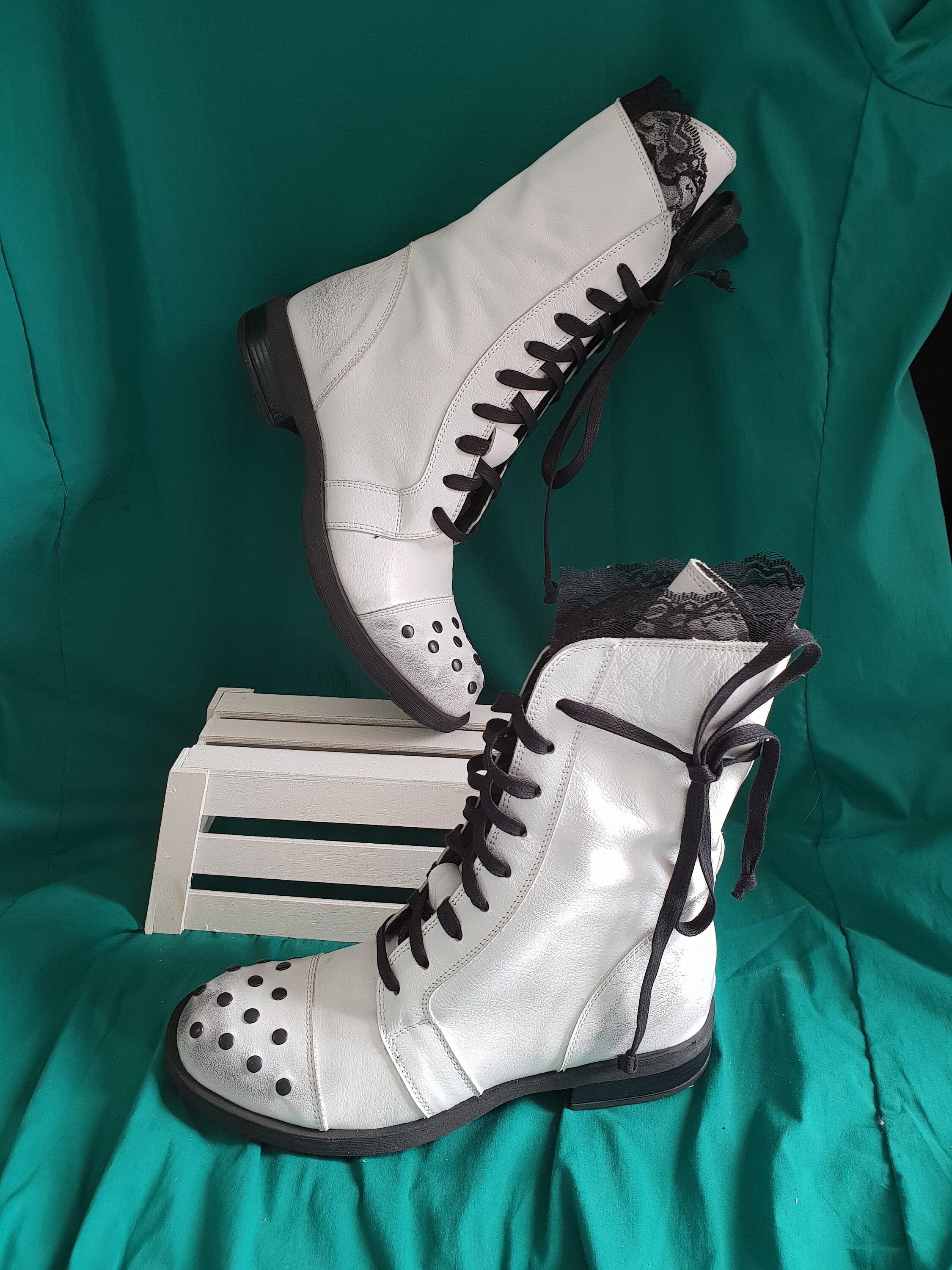 Rocker Boots, Women White Boots, Leather Boots, All seasons, Gothic Boots, White Ankle Boots, Leather Shoes, Weding Boots