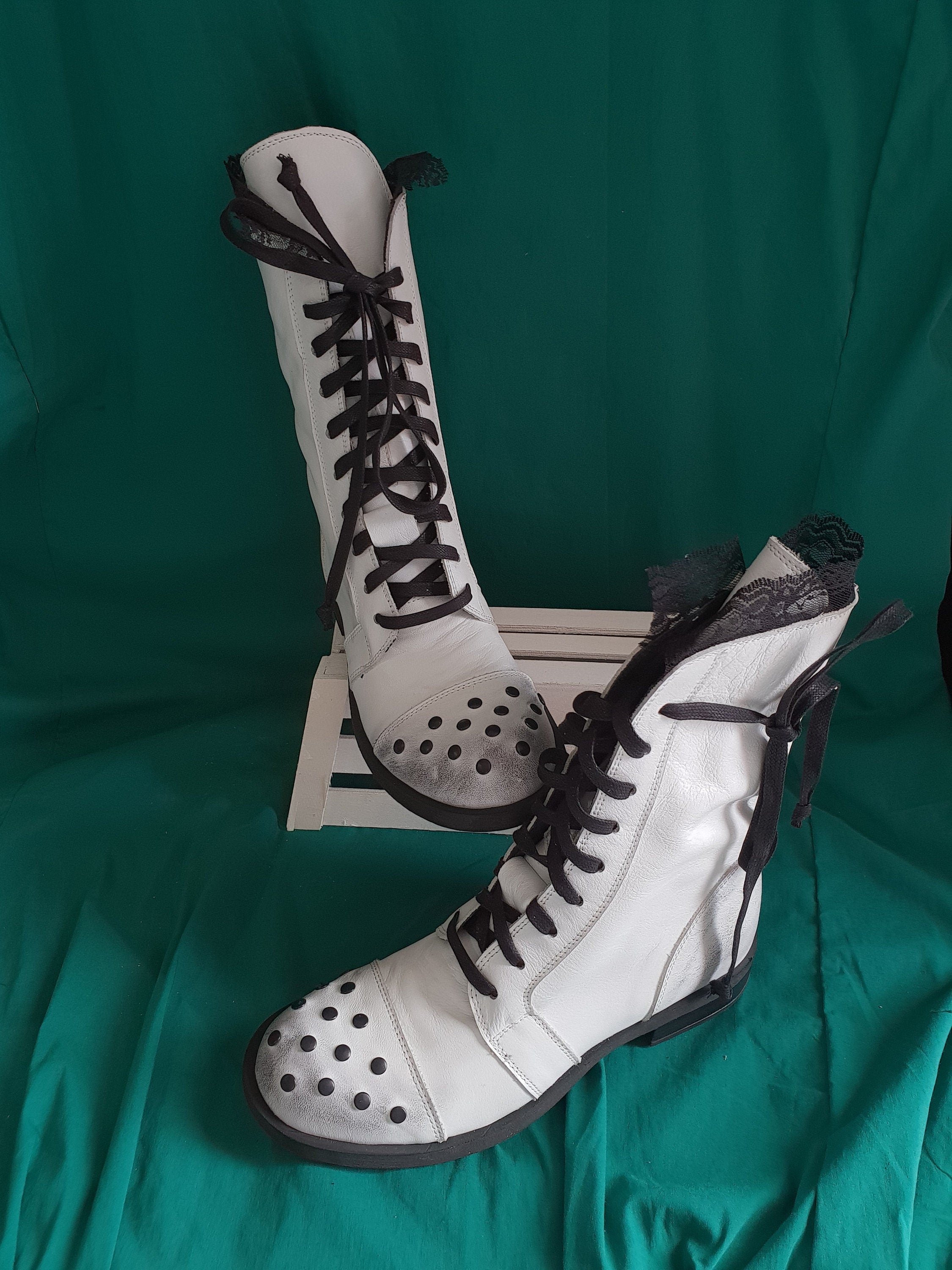Rocker Boots, Women White Boots, Leather Boots, All seasons, Gothic Boots, White Ankle Boots, Leather Shoes, Weding Boots