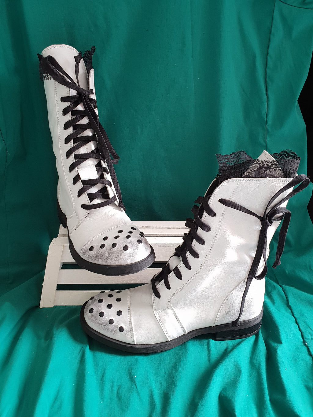 Rocker Boots, Women White Boots, Leather Boots, All seasons, Gothic Boots, White Ankle Boots, Leather Shoes, Weding Boots