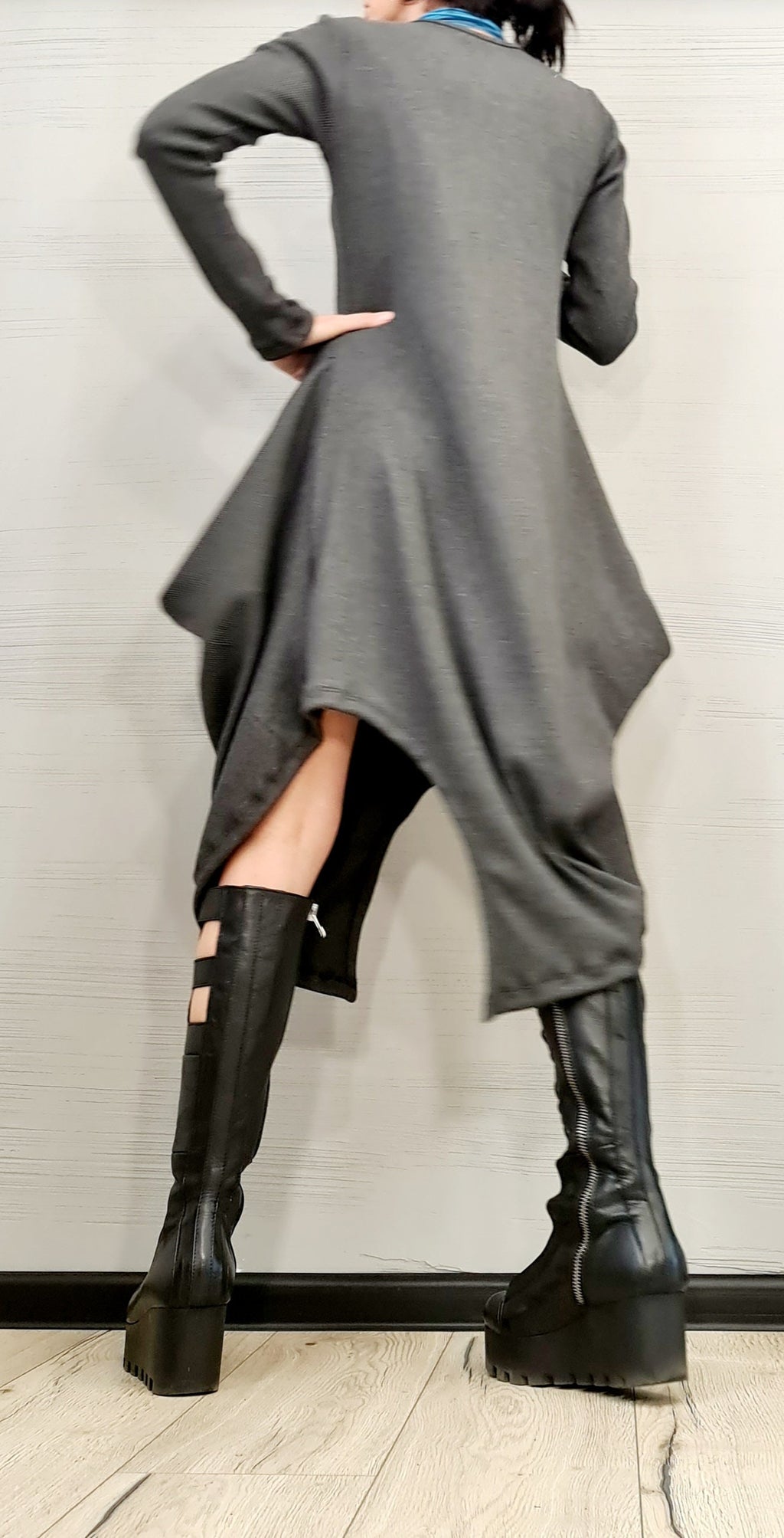 Extravagant Dress, Asymmetric Dress, Plus Size Clothing, Holiday Dress, Cotton Dress, Long Sleeve Dress, Minimalist Dress, Plus Size Dress