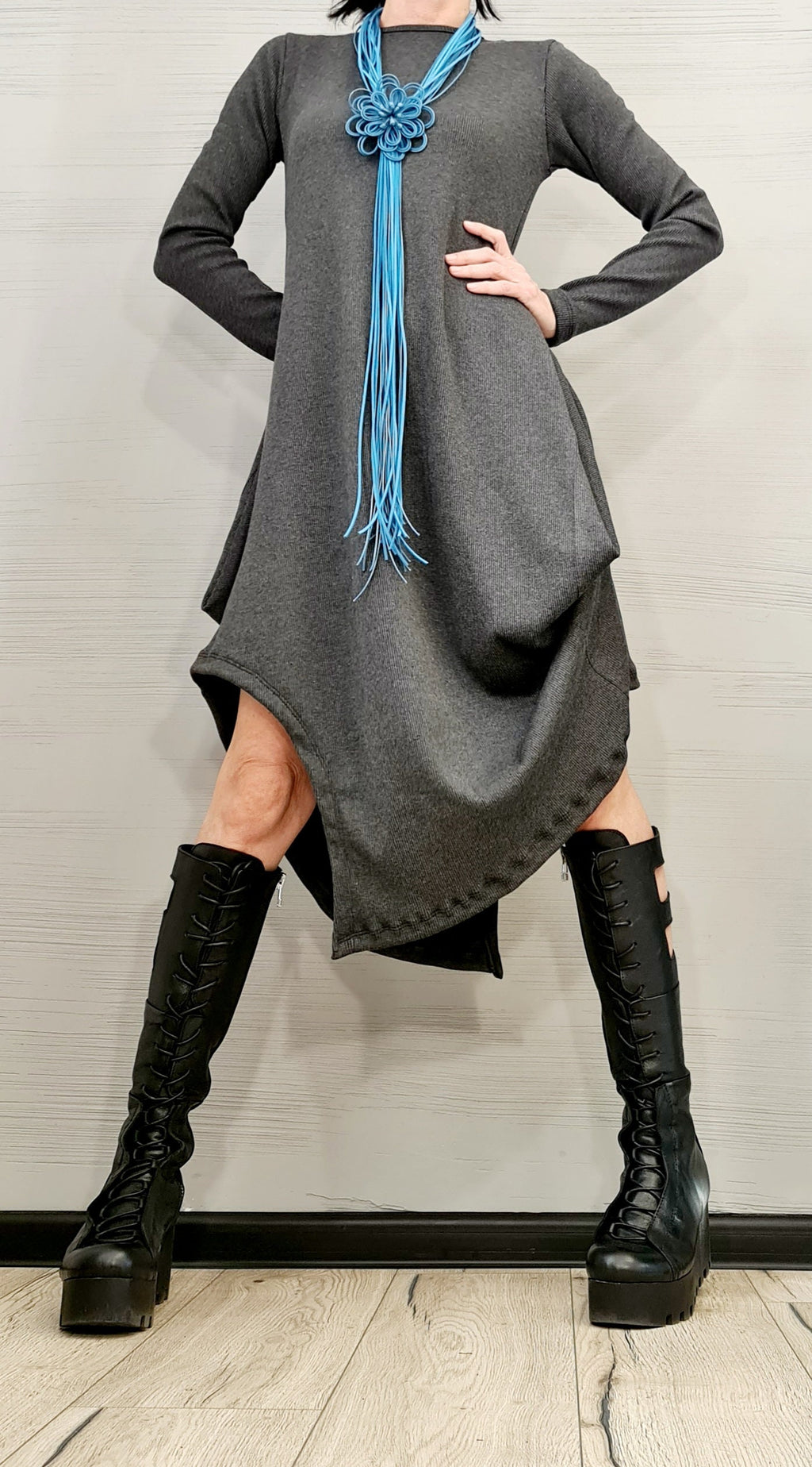 Extravagant Dress, Asymmetric Dress, Plus Size Clothing, Holiday Dress, Cotton Dress, Long Sleeve Dress, Minimalist Dress, Plus Size Dress