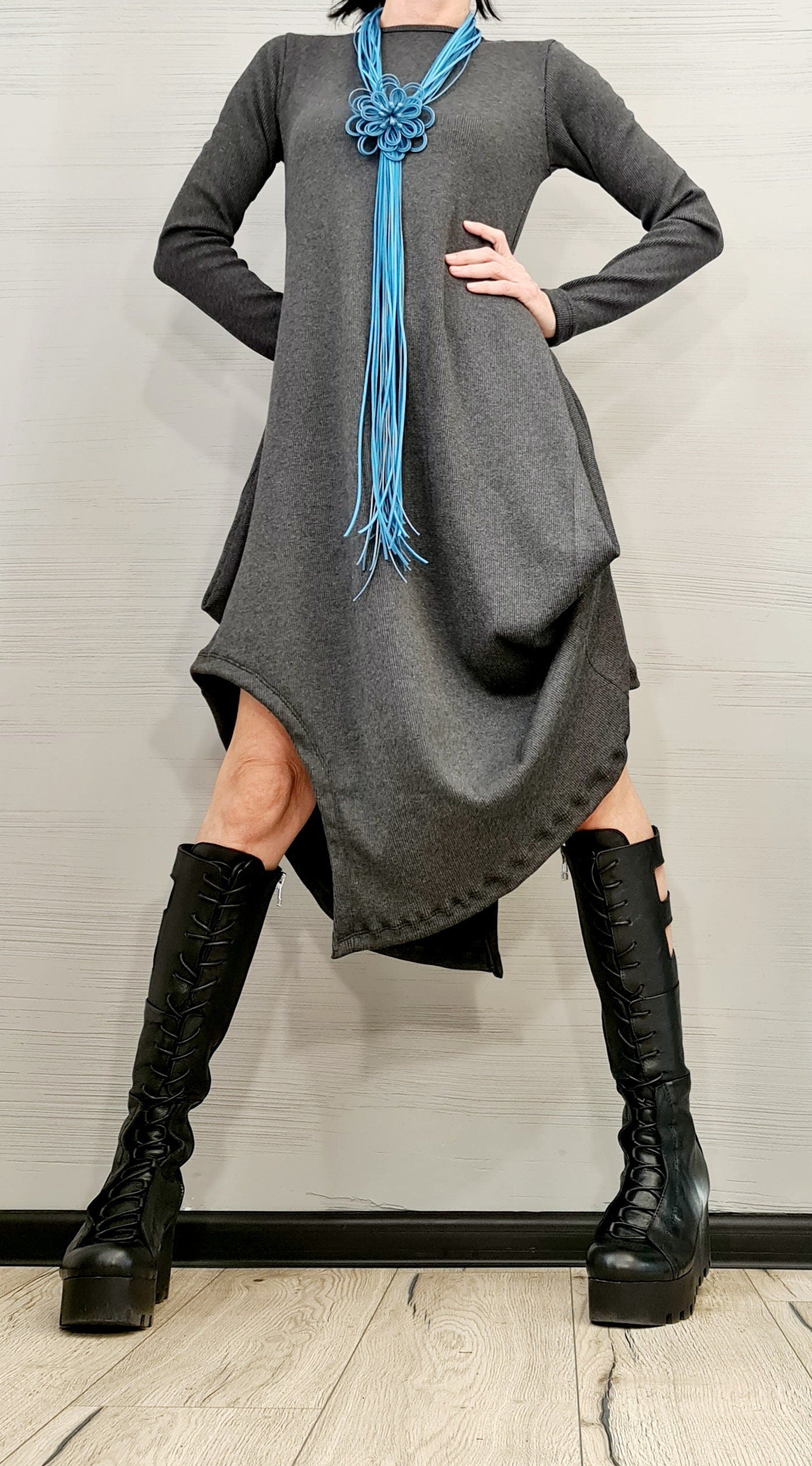 Extravagant Dress, Asymmetric Dress, Plus Size Clothing, Holiday Dress, Cotton Dress, Long Sleeve Dress, Minimalist Dress, Plus Size Dress