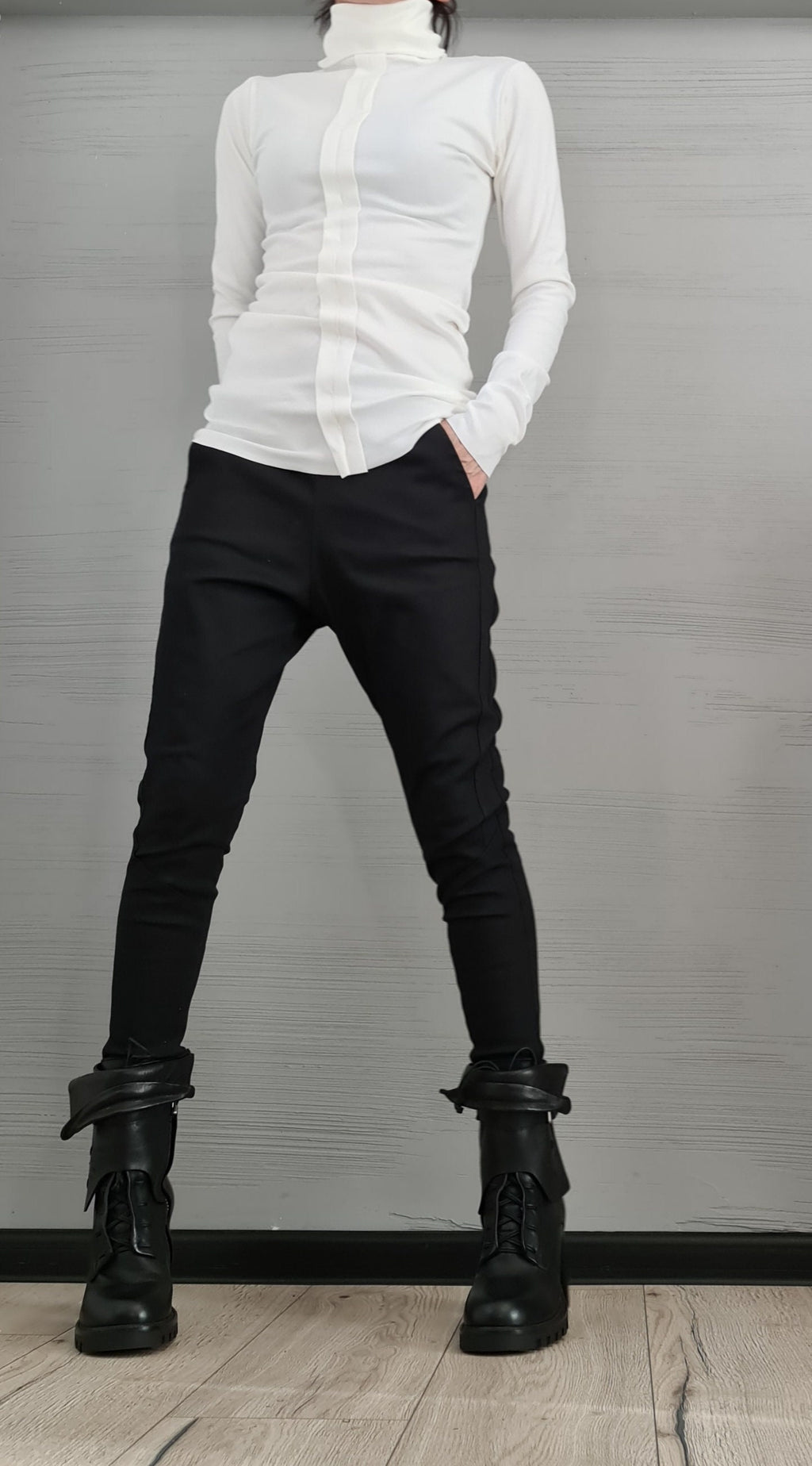 NEW Collection Cotton Sexy White Turtle Neck Fitted Top Blouse, Extravagant Top, Avant Garde Blouse, Sexy Top