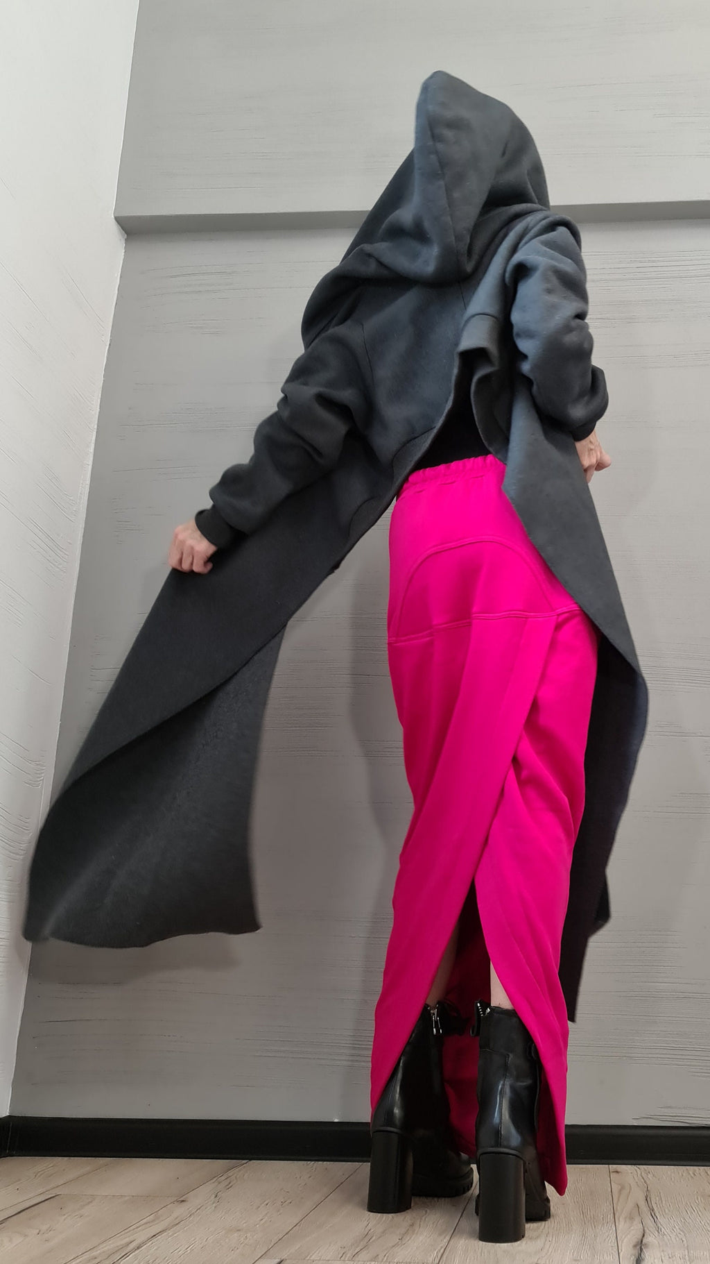 Oversized Cotton Hoodie Coat, Avant Garde Hooded Sweatshirt, Hooded Jacket with Wrap Design, Unique Boho Outerwear