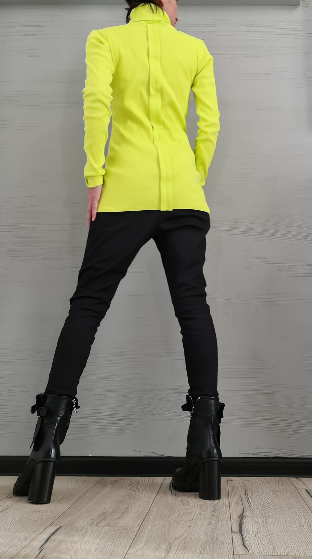 NEW Collection Cotton Sexy Lime Turtle Neck Fitted Top Blouse, Extravagant Top, Avant Garde Blouse, Sexy Top