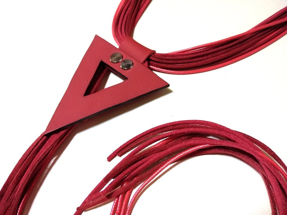 Red Leather Geometric Necklace, Extravagant Long Leather Necklace, HandMade, Christmas gift for her, Avant Garde Necklace