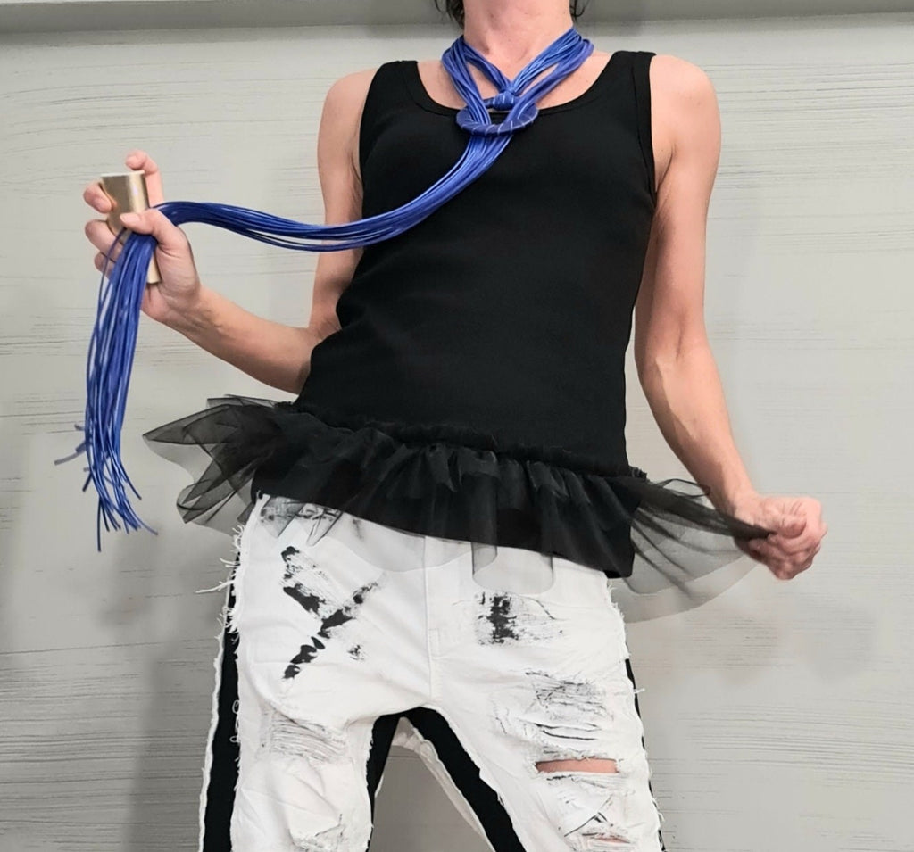 Extravagant Cotton Top, Sexy Top with Tulle, Sleeveless Party Blouse, Everyday Casual Summer Top