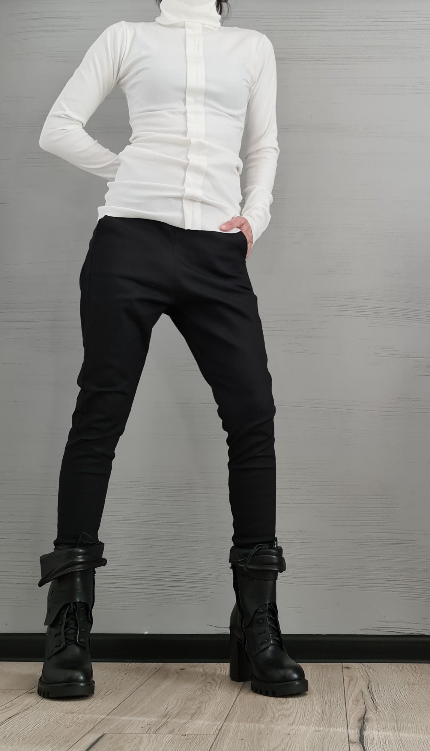 NEW Collection Cotton Sexy White Turtle Neck Fitted Top Blouse, Extravagant Top, Avant Garde Blouse, Sexy Top