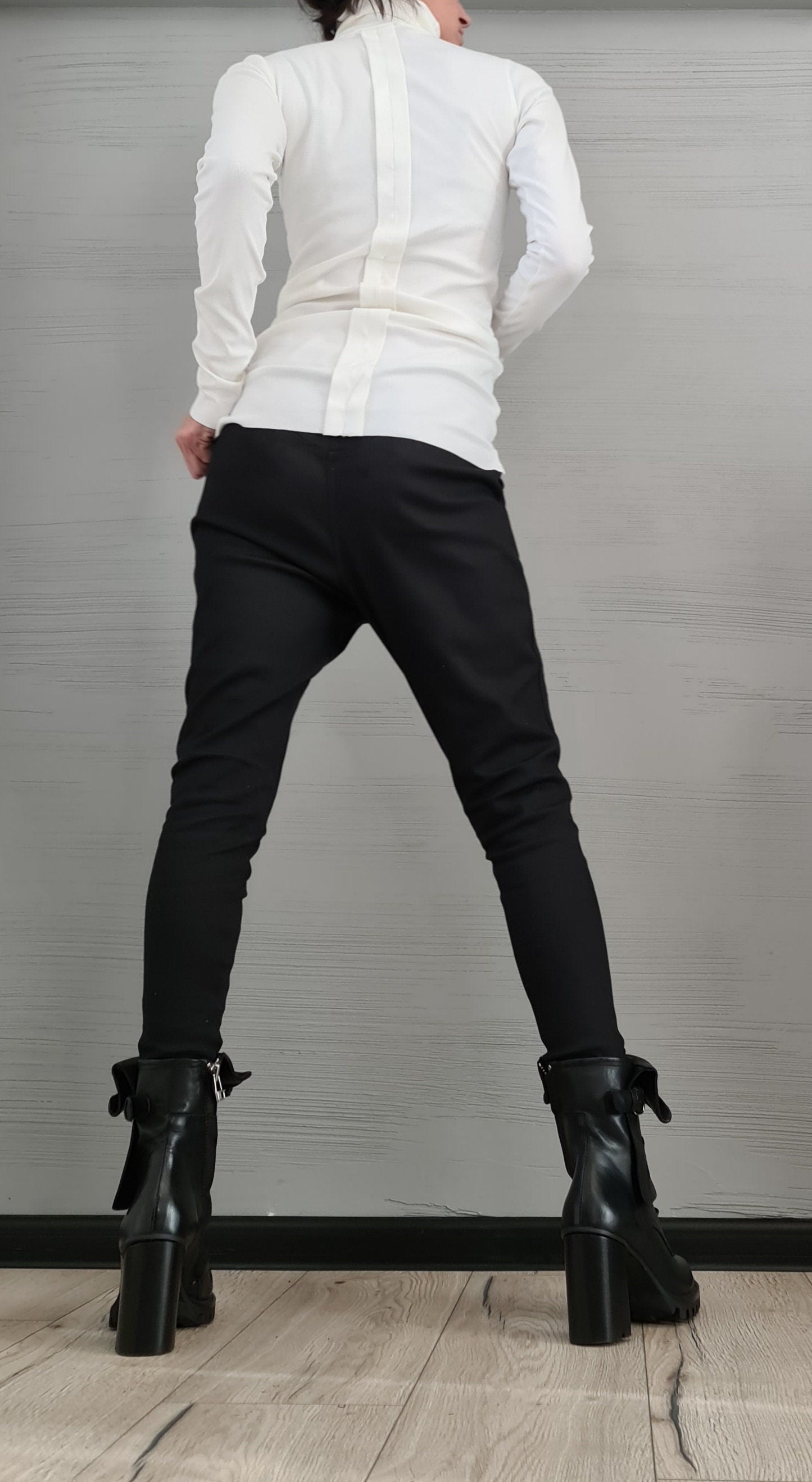 NEW Collection Cotton Sexy White Turtle Neck Fitted Top Blouse, Extravagant Top, Avant Garde Blouse, Sexy Top