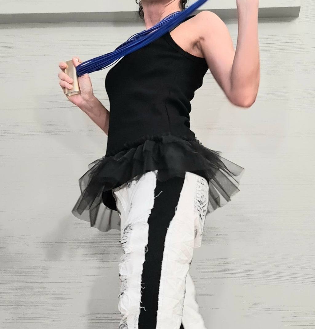 Extravagant Cotton Top, Sexy Top with Tulle, Sleeveless Party Blouse, Everyday Casual Summer Top