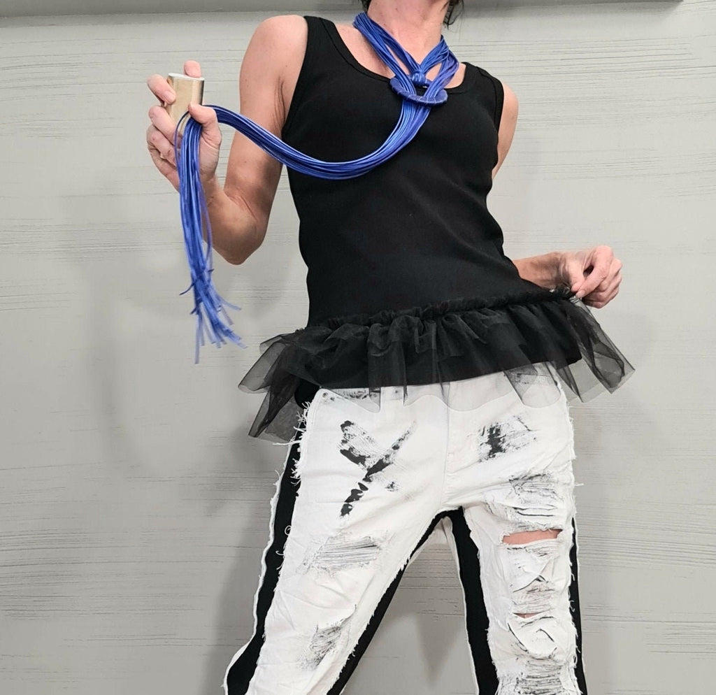 Extravagant Cotton Top, Sexy Top with Tulle, Sleeveless Party Blouse, Everyday Casual Summer Top