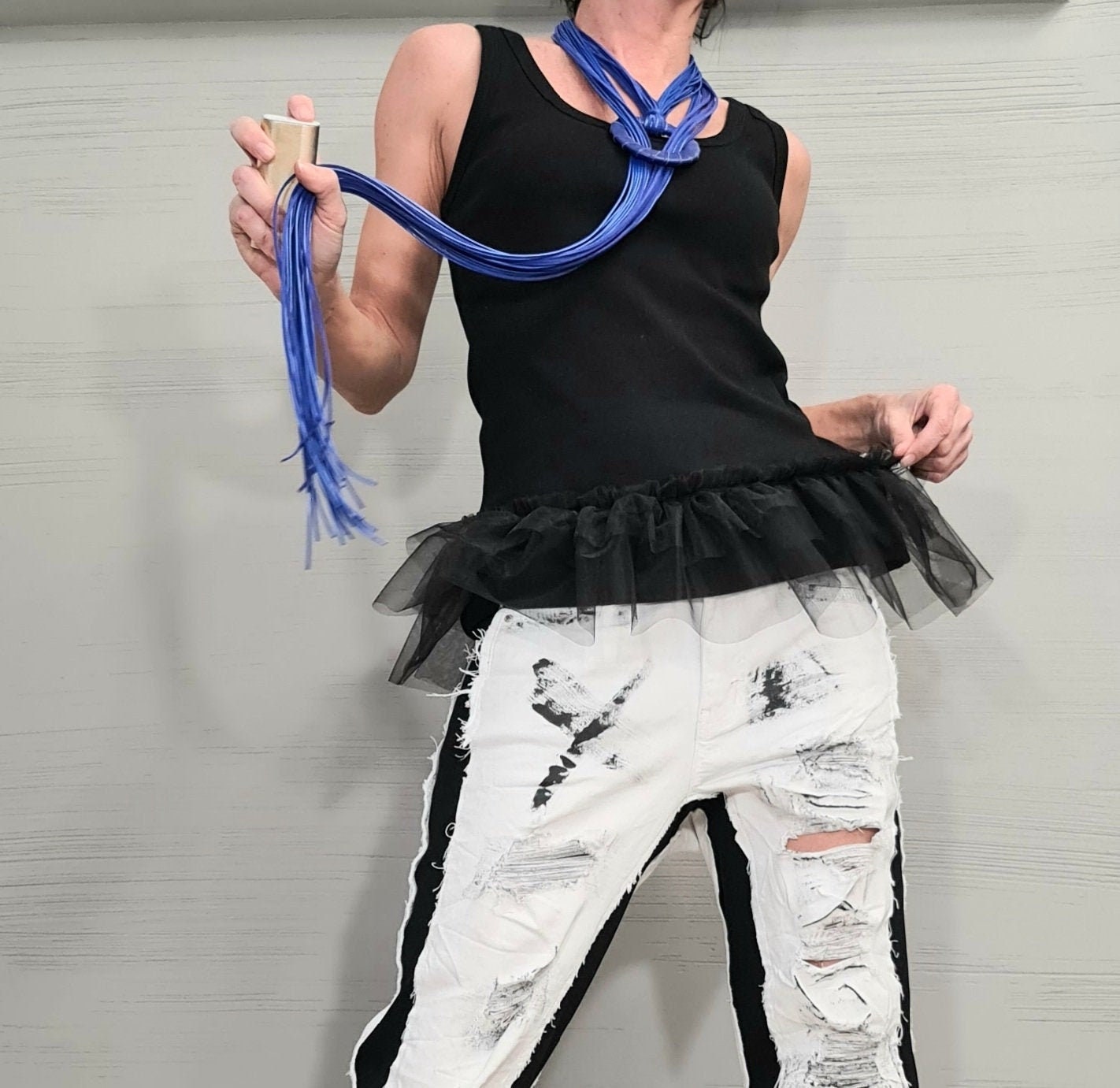 Extravagant Cotton Top, Sexy Top with Tulle, Sleeveless Party Blouse, Everyday Casual Summer Top