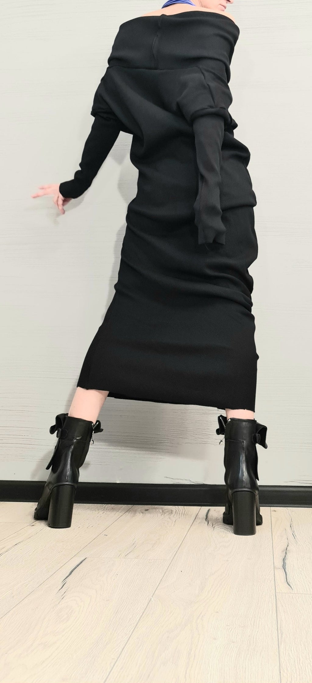 Extravagant Dress, Asymmetric Dress, Black Cotton Dress, Plus Size Clothing, Blouson Dress, Sexy Dress, Long Sleeve, New collection