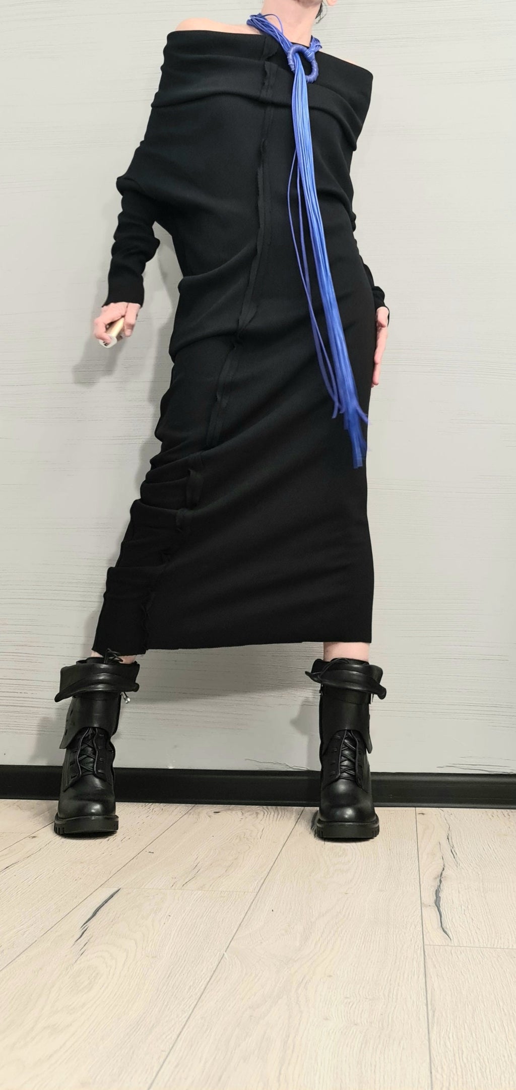 Extravagant Dress, Asymmetric Dress, Black Cotton Dress, Plus Size Clothing, Blouson Dress, Sexy Dress, Long Sleeve, New collection