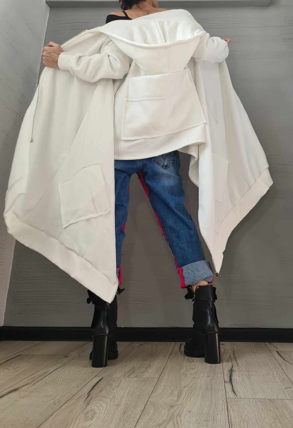 New collection Hooded Cotton Sweatshirt, Asymmetric Warm Sweatshirt, Short Long Extravagant Vest, Women Sexy Sweatshirt