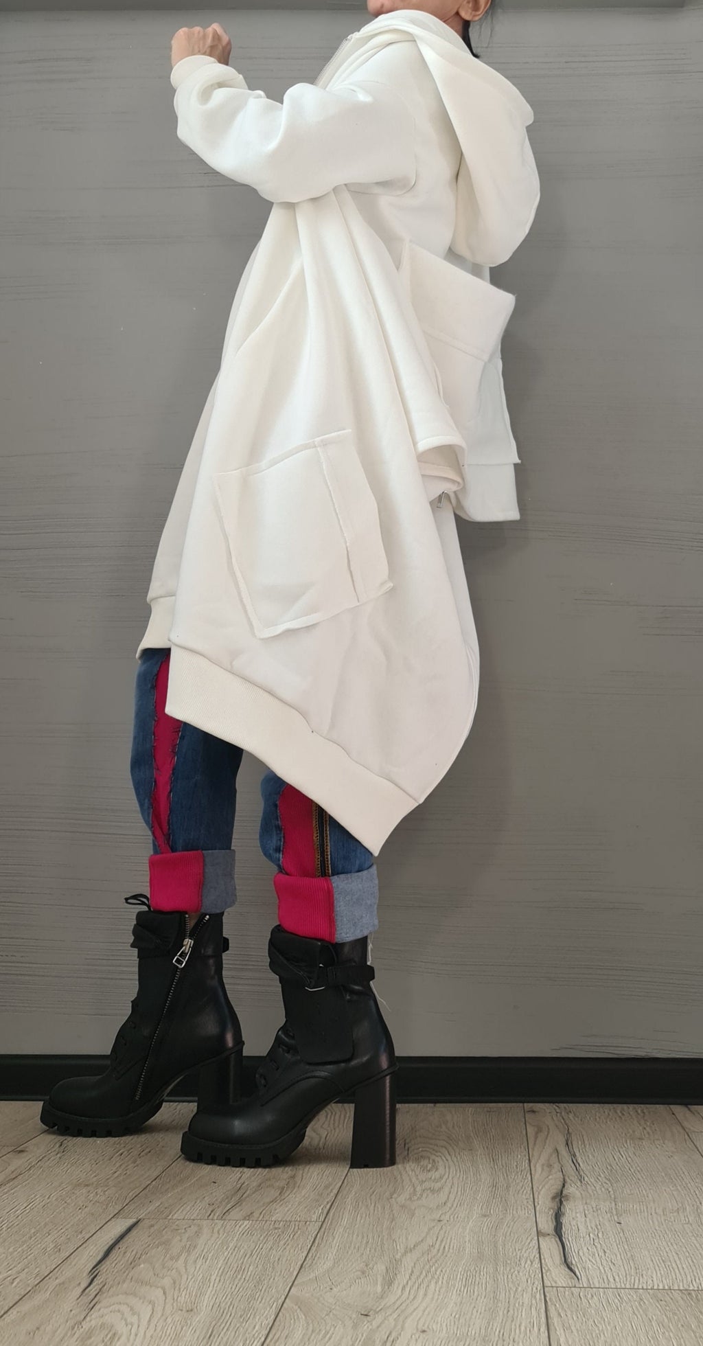 New collection Hooded Cotton Sweatshirt, Asymmetric Warm Sweatshirt, Short Long Extravagant Vest, Women Sexy Sweatshirt