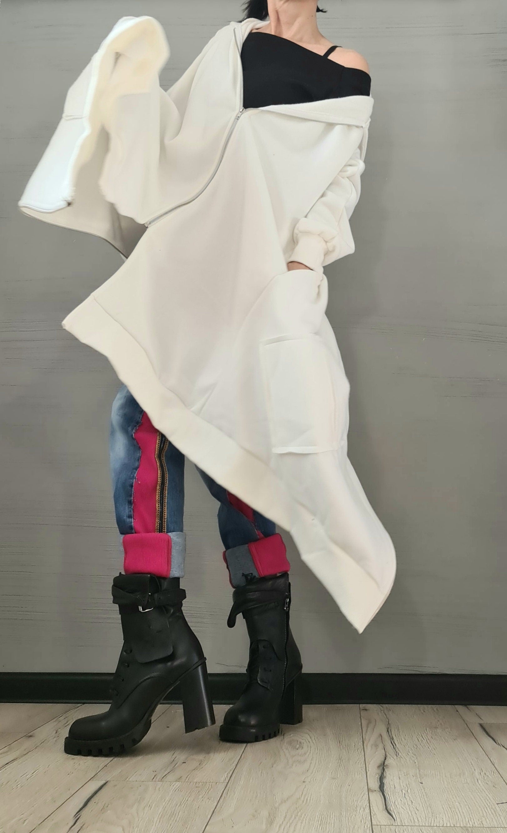 New collection Hooded Cotton Sweatshirt, Asymmetric Warm Sweatshirt, Short Long Extravagant Vest, Women Sexy Sweatshirt