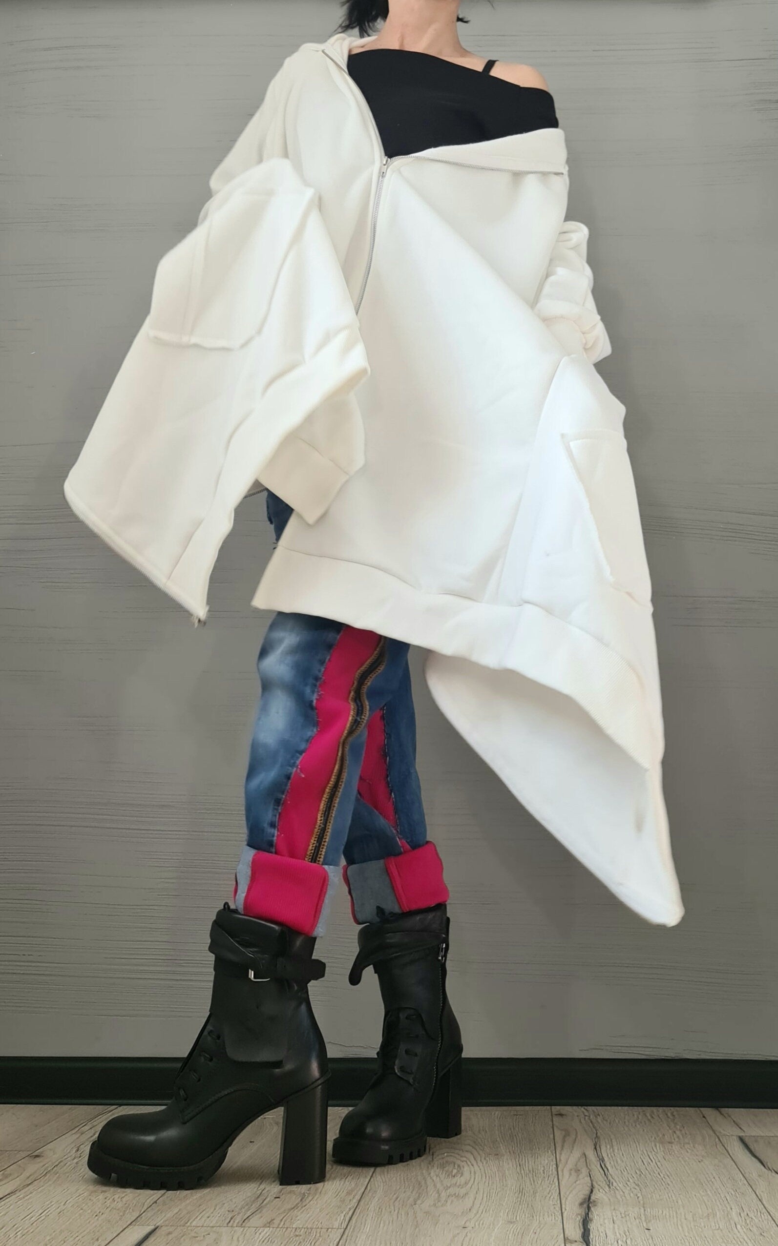 New collection Hooded Cotton Sweatshirt, Asymmetric Warm Sweatshirt, Short Long Extravagant Vest, Women Sexy Sweatshirt