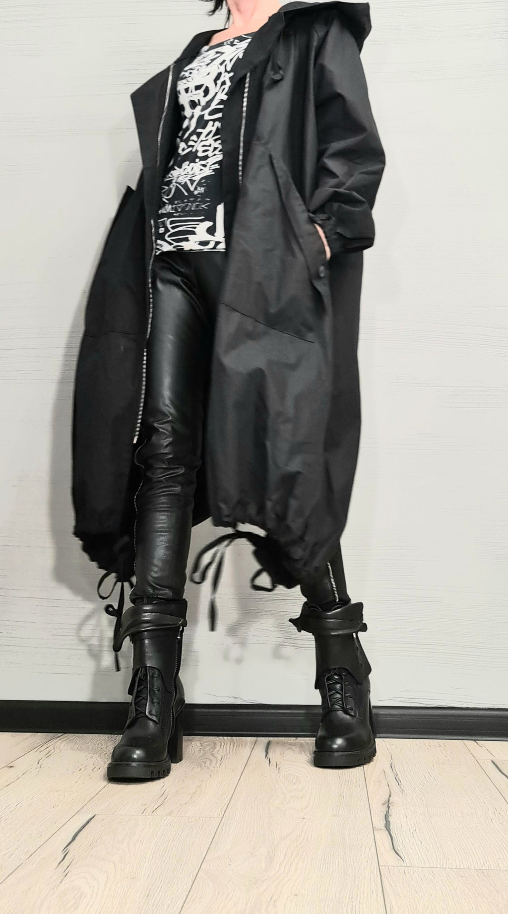 Extravagant Long loose hooded Jacket , Spring Blazer, Asymmetrical Jacket,Black Trench Coat, Gothic, New collection