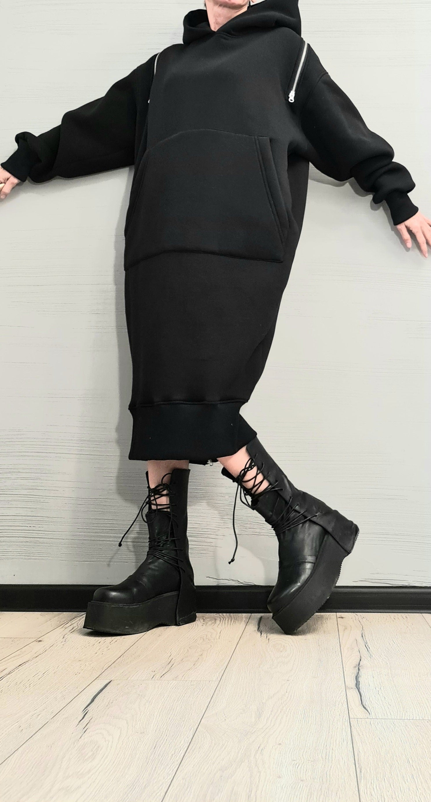 NEW Sweatshirt Dress, Extravagant Long Dress, Long Hoodie, Hooded Winter Dress, Long Dress with Hood, Sweatshirt Dress