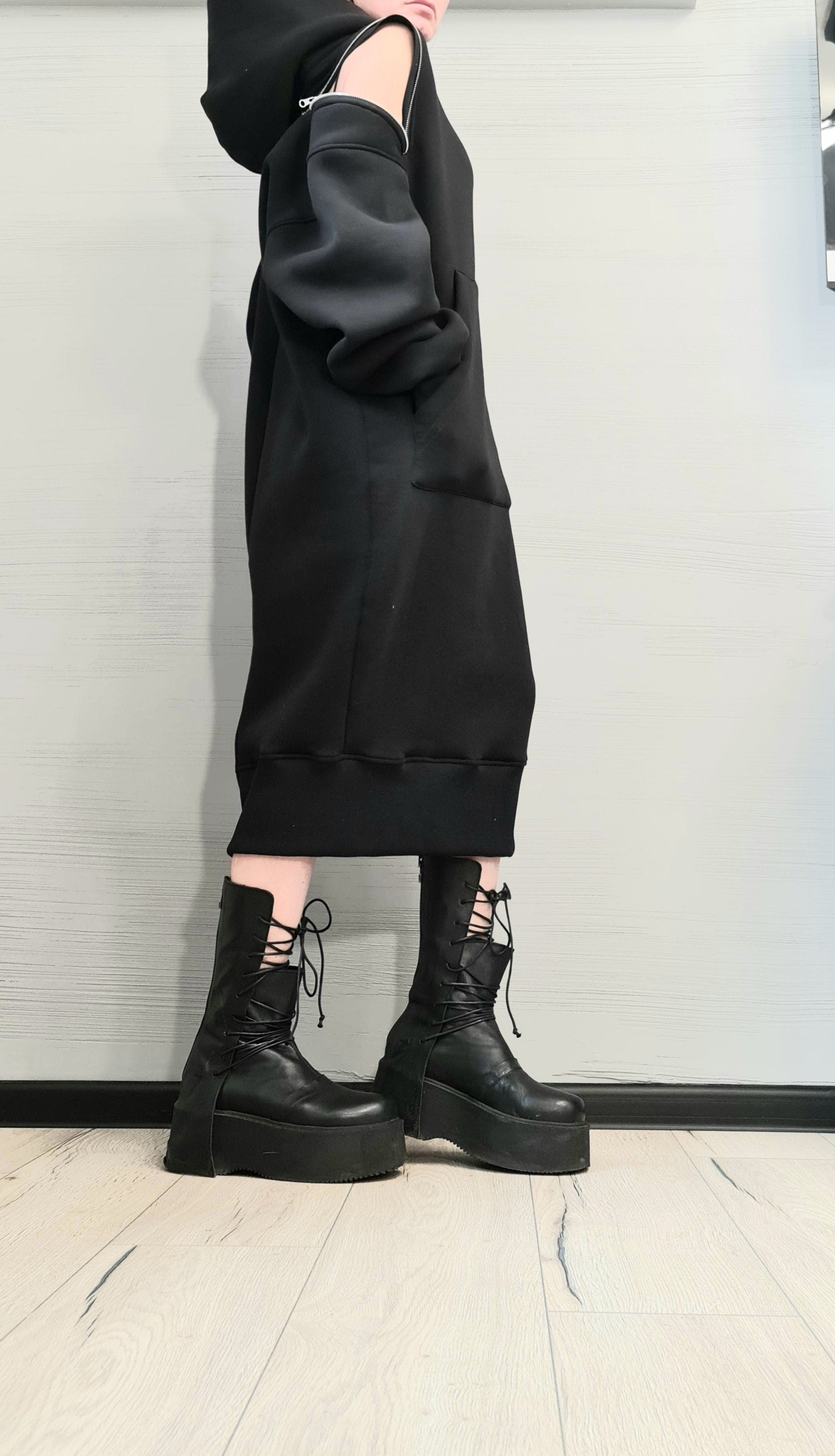 NEW Sweatshirt Dress, Extravagant Long Dress, Long Hoodie, Hooded Winter Dress, Long Dress with Hood, Sweatshirt Dress