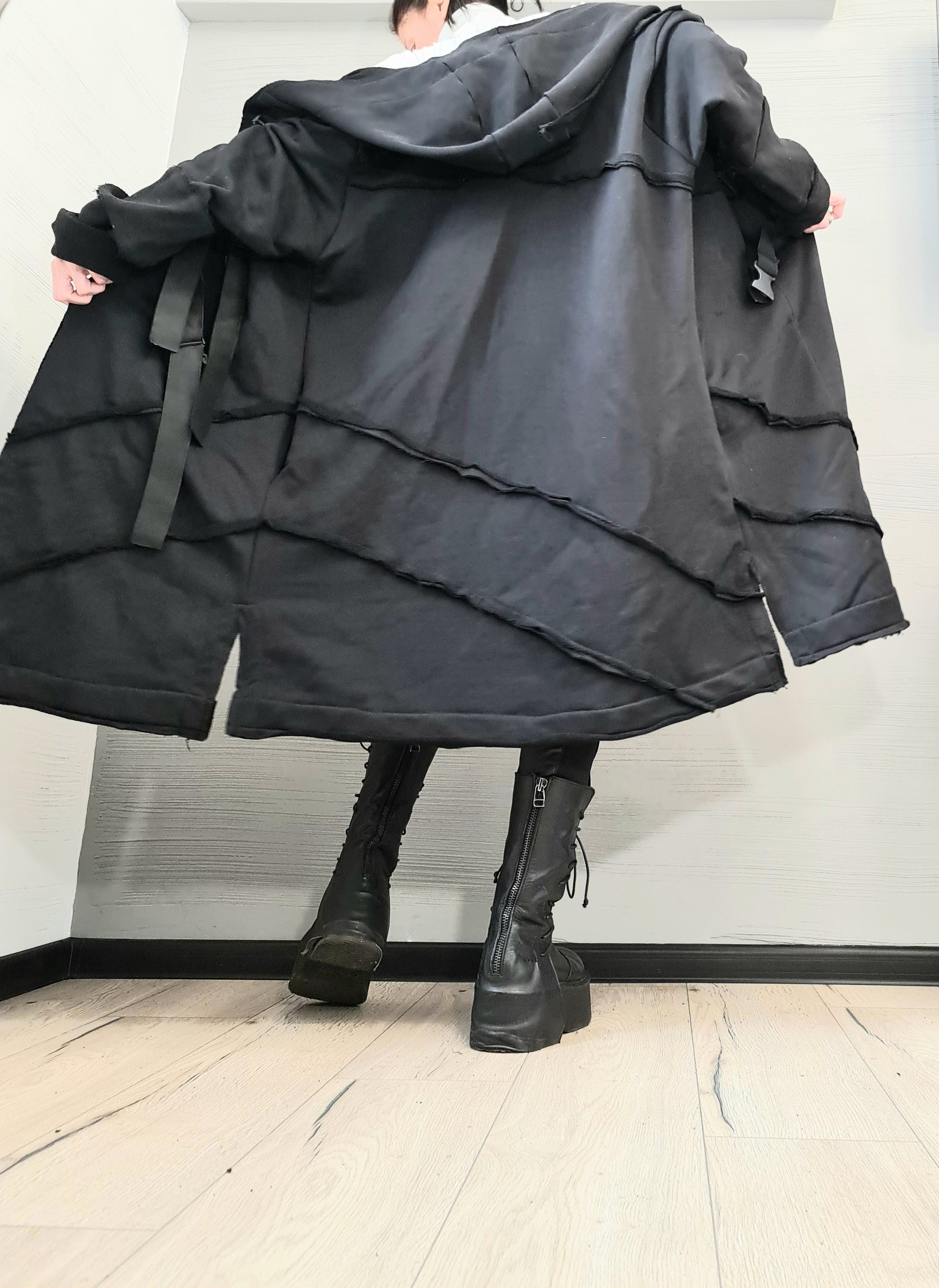 New Collection Extravagant Cotton Vest, Hooded Vest, Plus Size Clothing, Long Vest, Gothic Vest, Asymmetric Black Vest