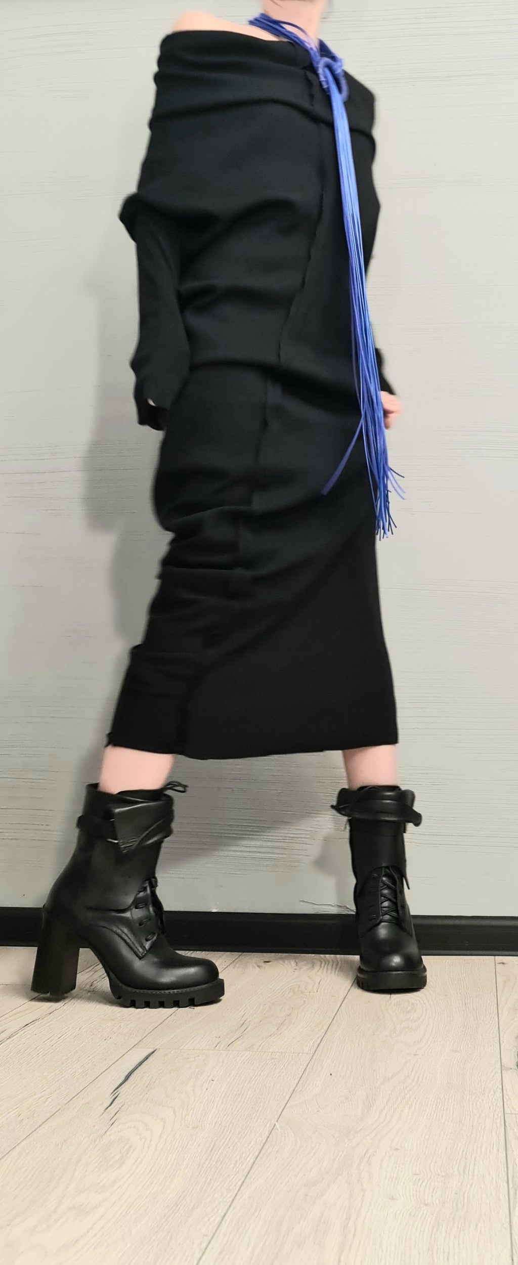 Extravagant Dress, Asymmetric Dress, Black Cotton Dress, Plus Size Clothing, Blouson Dress, Sexy Dress, Long Sleeve, New collection