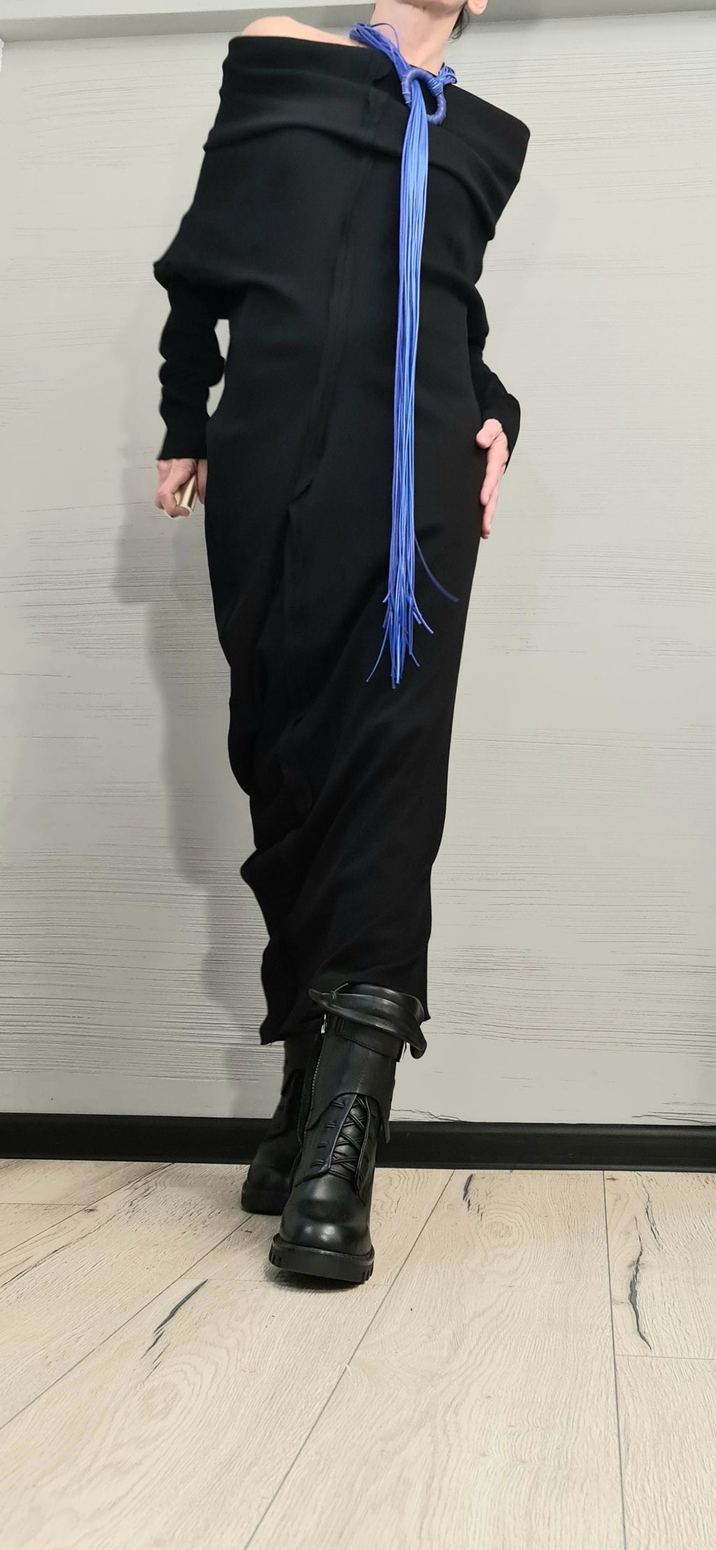 Extravagant Dress, Asymmetric Dress, Black Cotton Dress, Plus Size Clothing, Blouson Dress, Sexy Dress, Long Sleeve, New collection