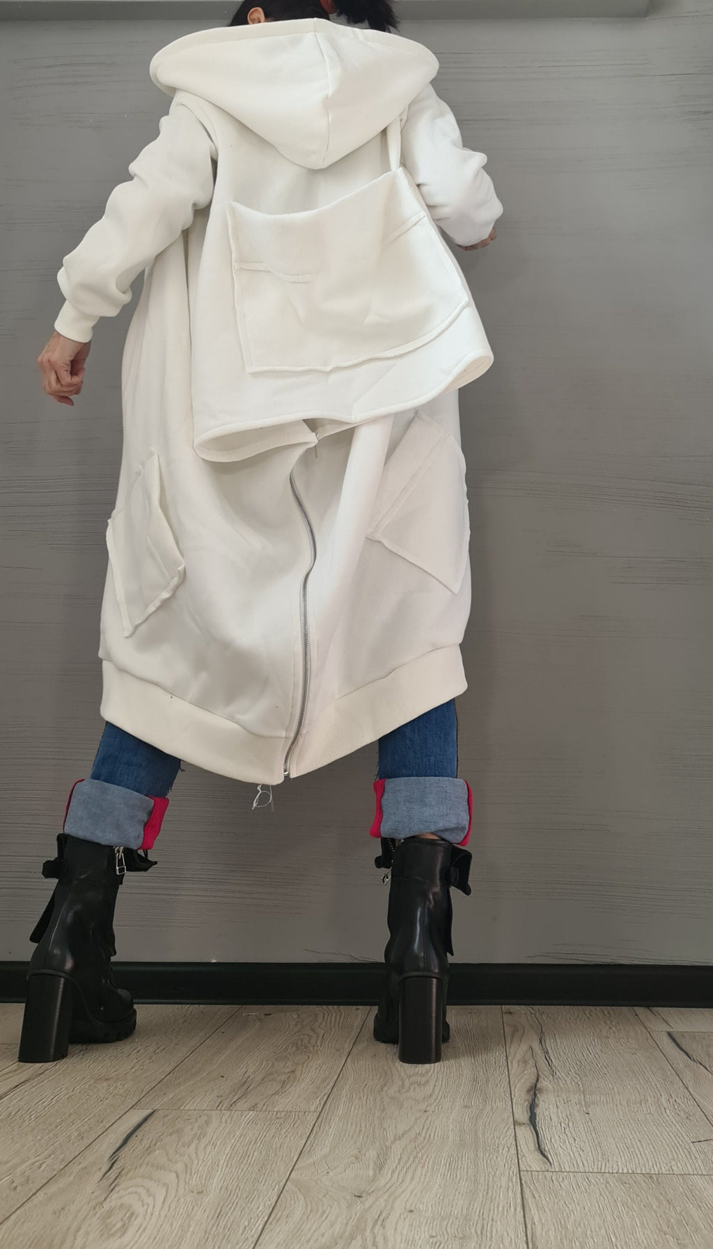 New collection Hooded Cotton Sweatshirt, Asymmetric Warm Sweatshirt, Short Long Extravagant Vest, Women Sexy Sweatshirt