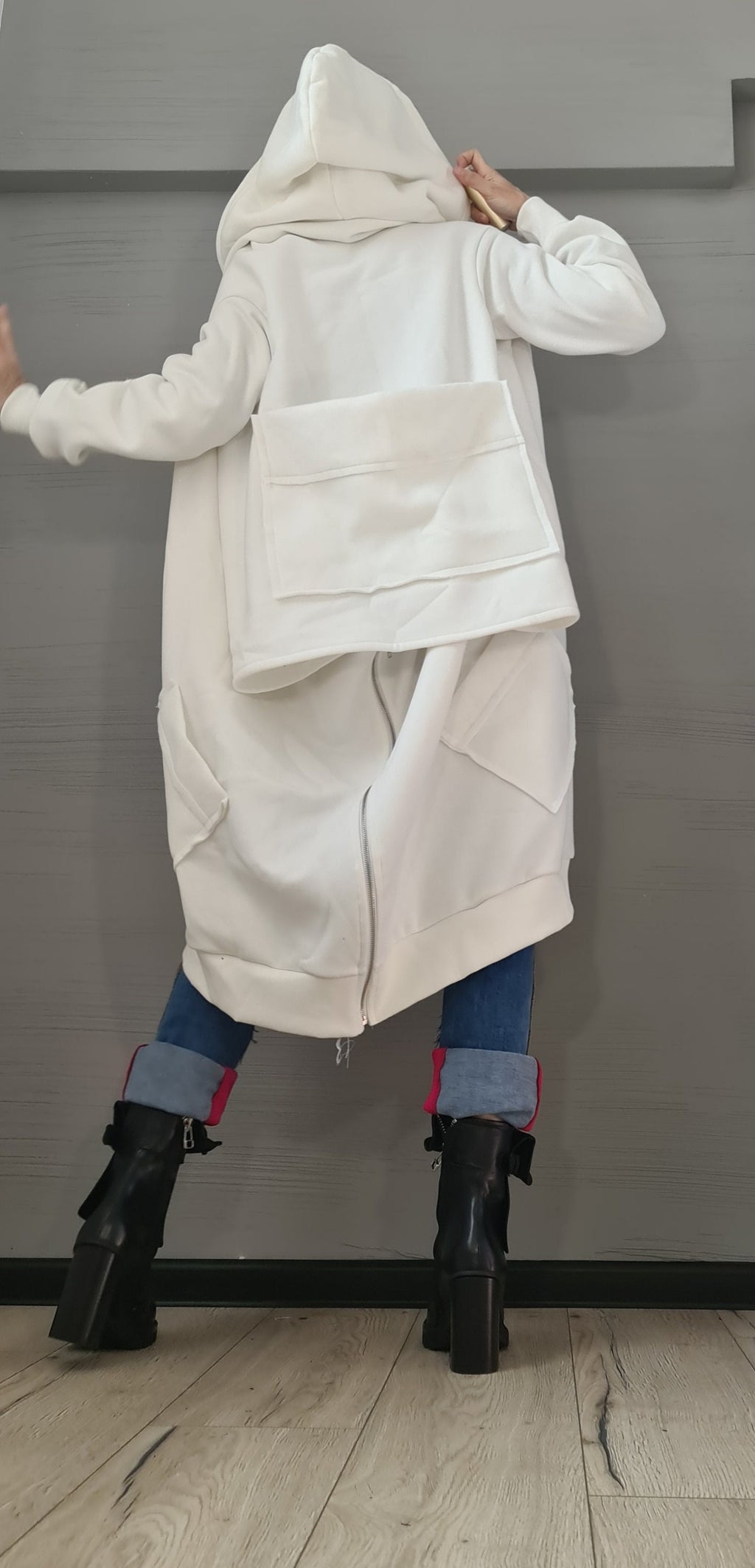 New collection Hooded Cotton Sweatshirt, Asymmetric Warm Sweatshirt, Short Long Extravagant Vest, Women Sexy Sweatshirt