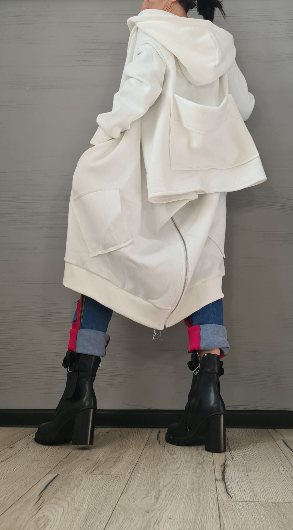 New collection Hooded Cotton Sweatshirt, Asymmetric Warm Sweatshirt, Short Long Extravagant Vest, Women Sexy Sweatshirt