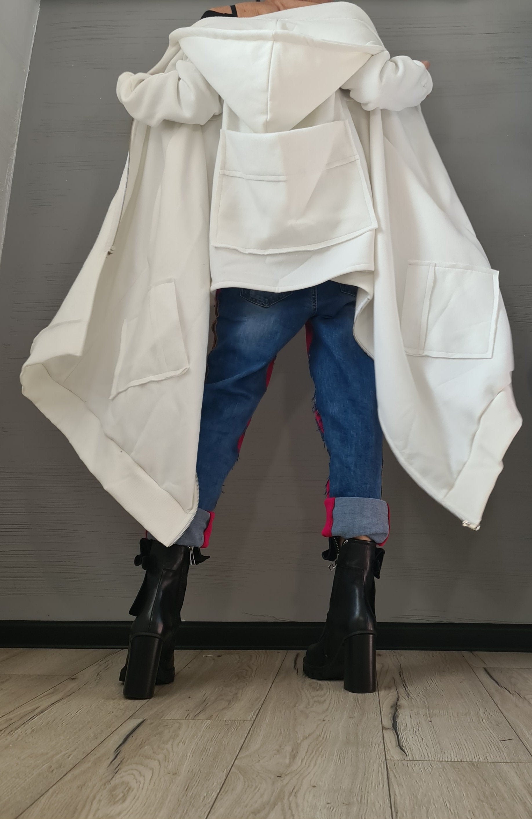 New collection Hooded Cotton Sweatshirt, Asymmetric Warm Sweatshirt, Short Long Extravagant Vest, Women Sexy Sweatshirt