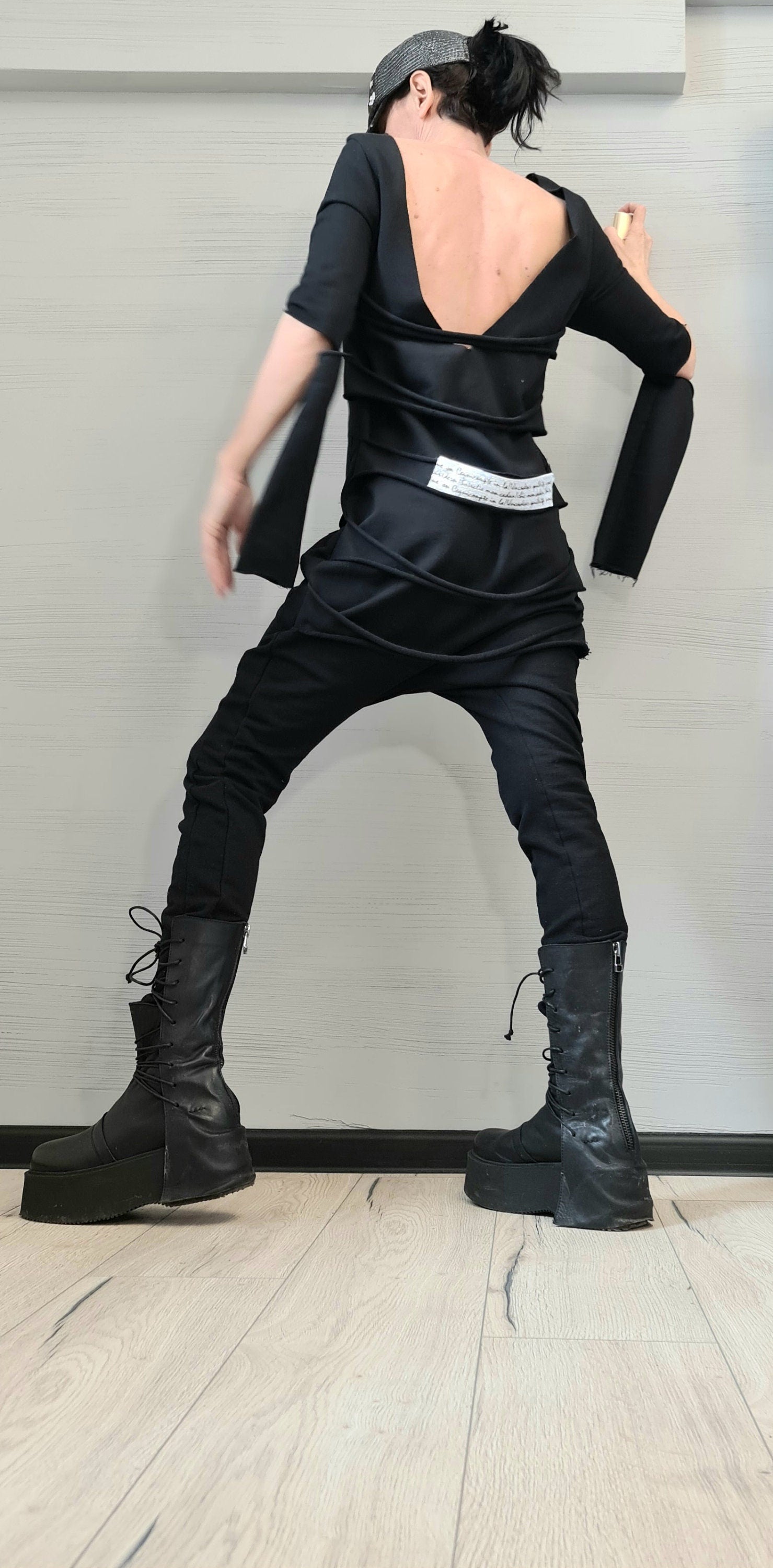 Black Harem Jumpsuit,Extravagant Jumpsuit, Slim Fit, Open Back Jumpsuit, Gothic Jumpsuit, New collection