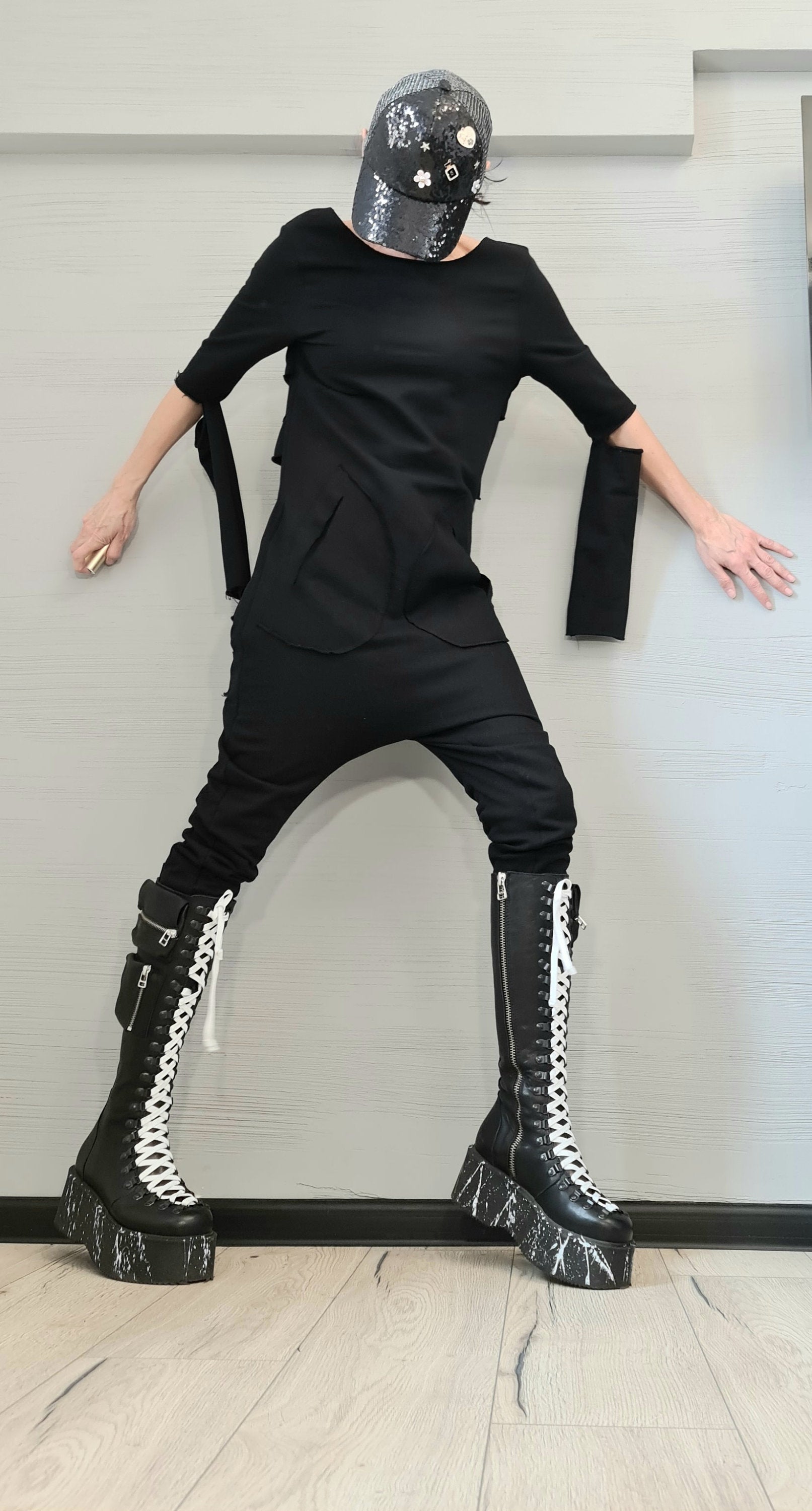 Black Harem Jumpsuit,Extravagant Jumpsuit, Slim Fit, Open Back Jumpsuit, Gothic Jumpsuit, New collection