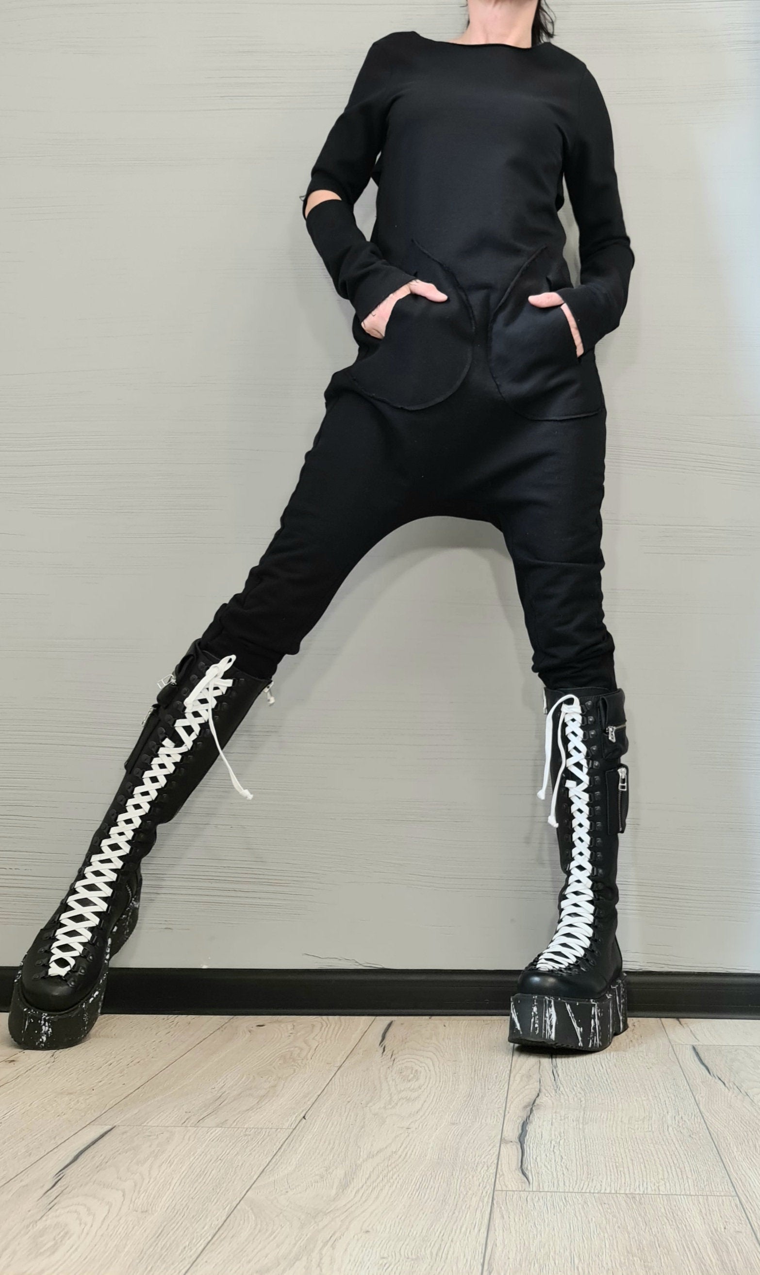 Black Harem Jumpsuit,Extravagant Jumpsuit, Slim Fit, Open Back Jumpsuit, Gothic Jumpsuit, New collection