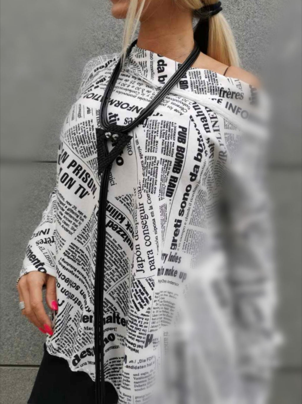 Black Leather Geometric Necklace, Extravagant Long Leather Necklace, HandMade, Christmas gift for her, Avant Garde Necklace