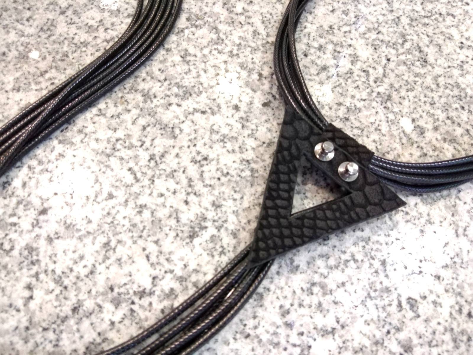 Black Leather Geometric Necklace, Extravagant Long Leather Necklace, HandMade, Christmas gift for her, Avant Garde Necklace