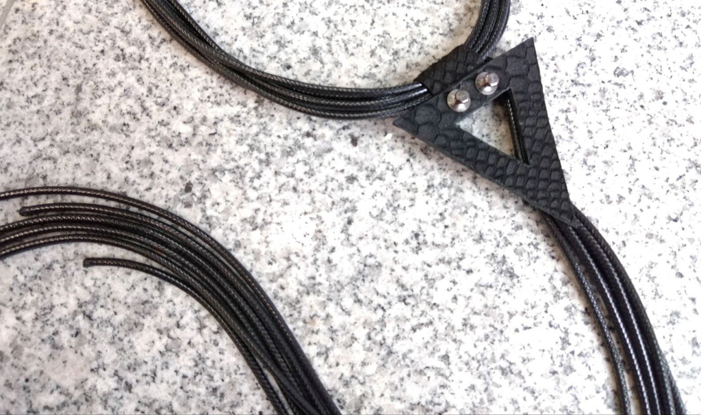 Black Leather Geometric Necklace, Extravagant Long Leather Necklace, HandMade, Christmas gift for her, Avant Garde Necklace
