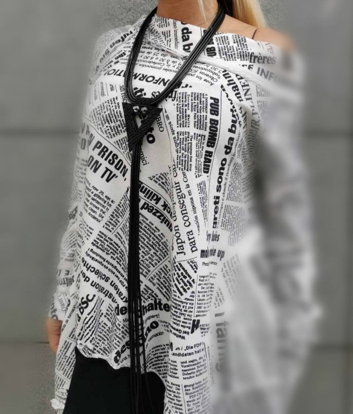 Black Leather Geometric Necklace, Extravagant Long Leather Necklace, HandMade, Christmas gift for her, Avant Garde Necklace