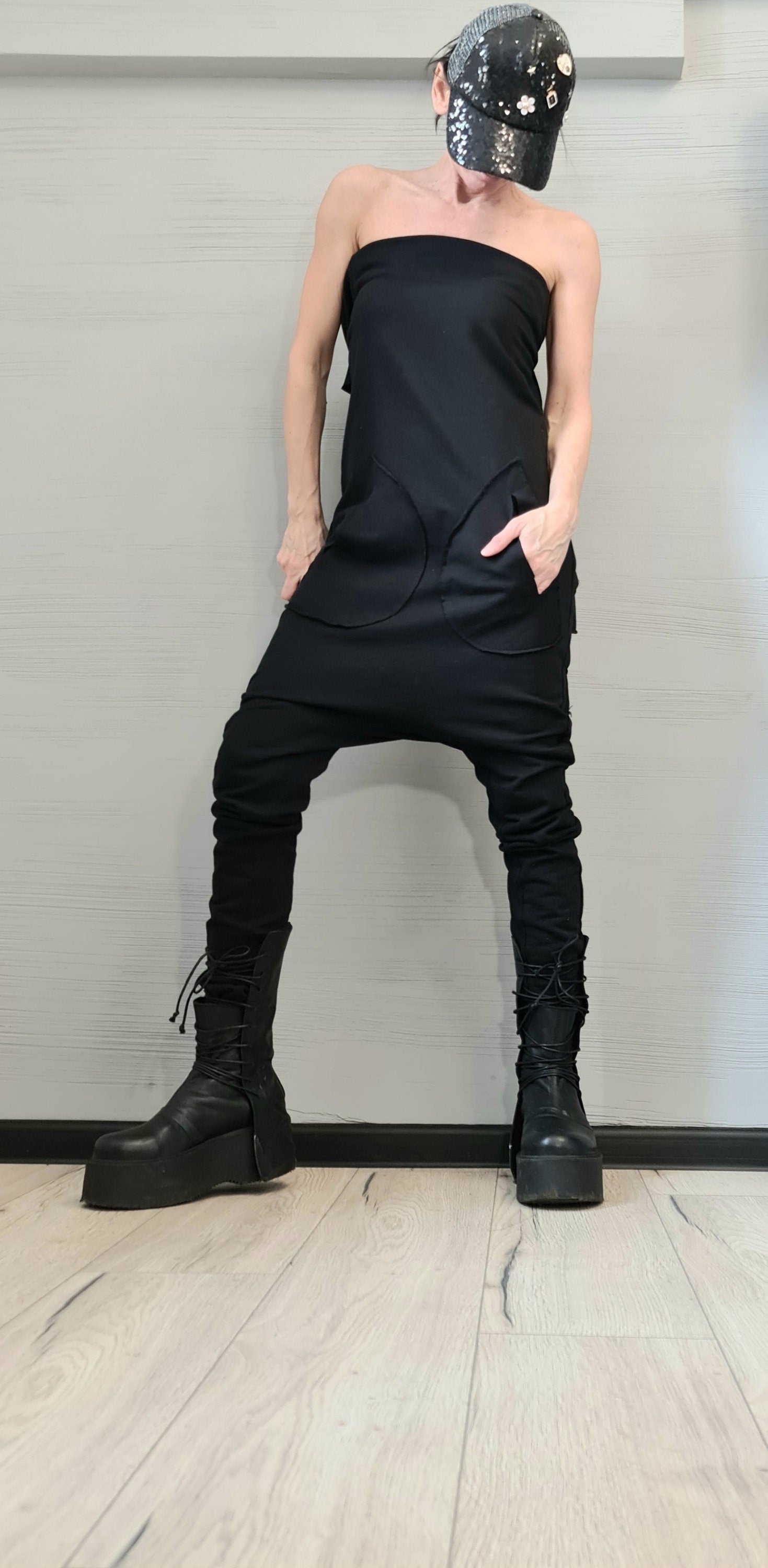 Black Harem Jumpsuit,Extravagant Jumpsuit, Slim Fit, Open Back Jumpsuit, Gothic Jumpsuit, New collection