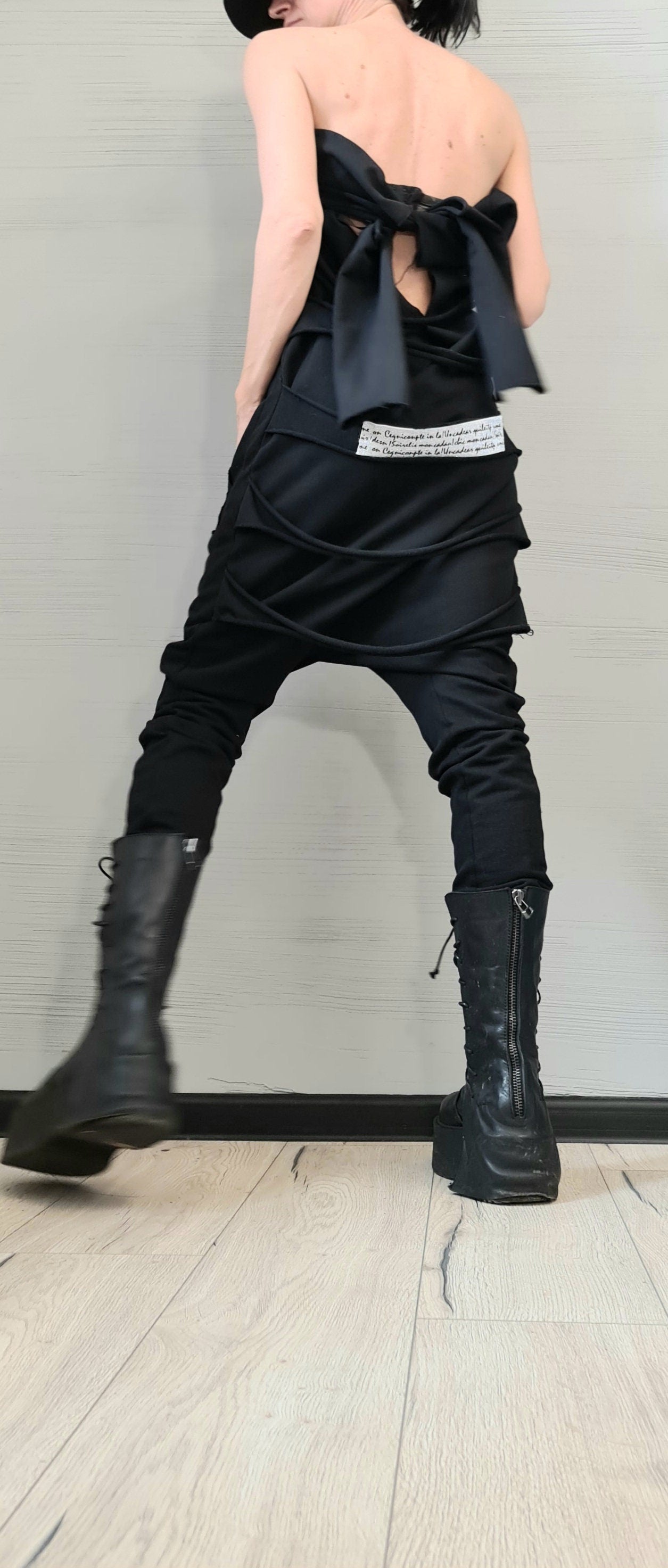 Black Harem Jumpsuit,Extravagant Jumpsuit, Slim Fit, Open Back Jumpsuit, Gothic Jumpsuit, New collection