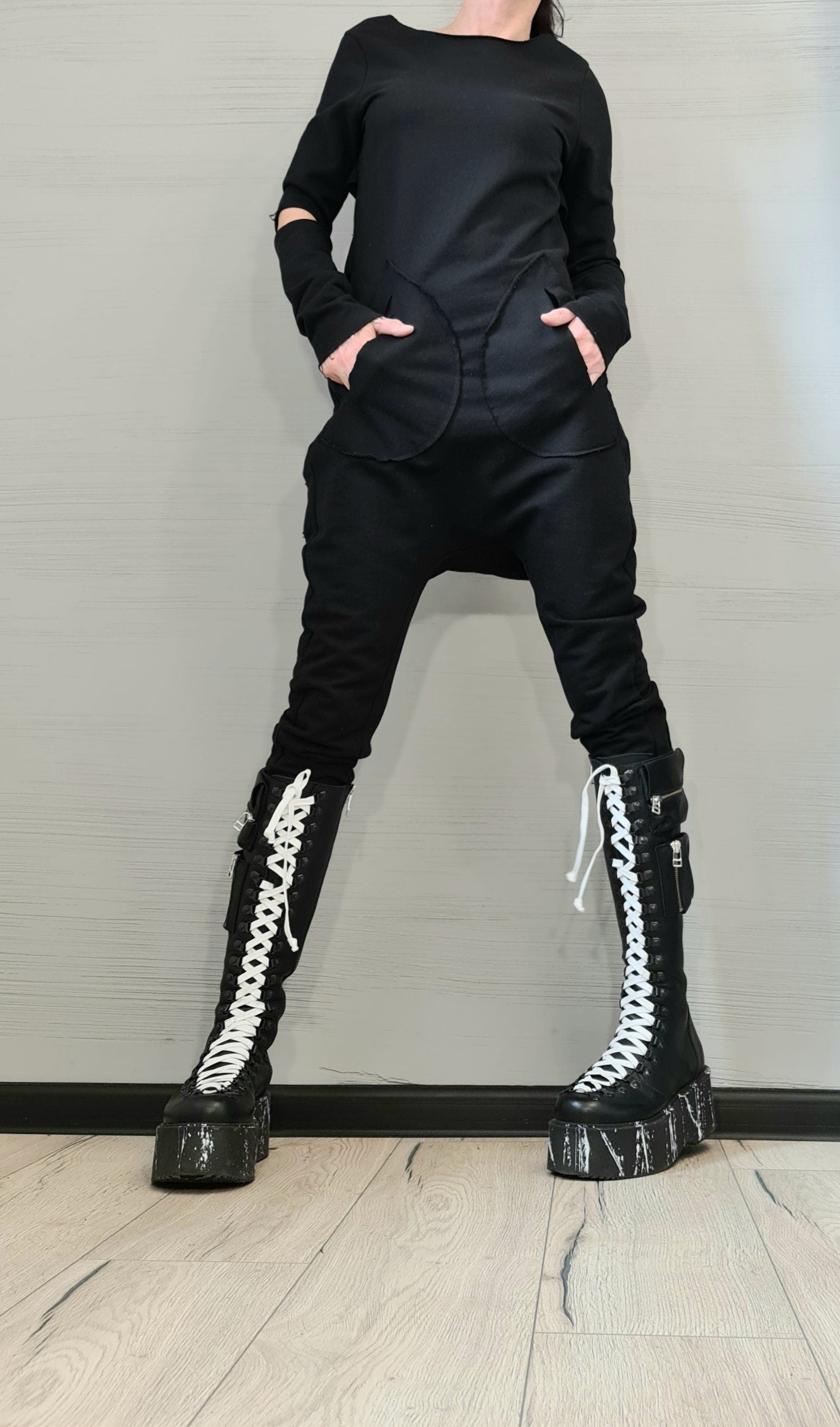 Black Harem Jumpsuit,Extravagant Jumpsuit, Slim Fit, Open Back Jumpsuit, Gothic Jumpsuit, New collection