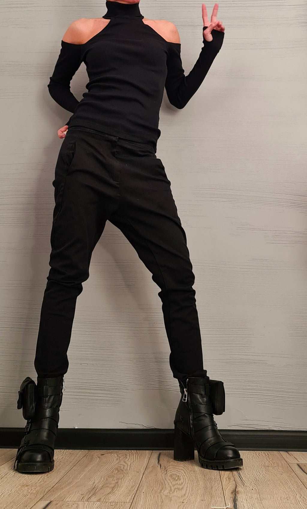 NEW Collection Cotton Sexy Black Turtle Neck Fitted Top Blouse, Extravagant Top, Avant Garde Blouse, Sexy Top, open shoulders