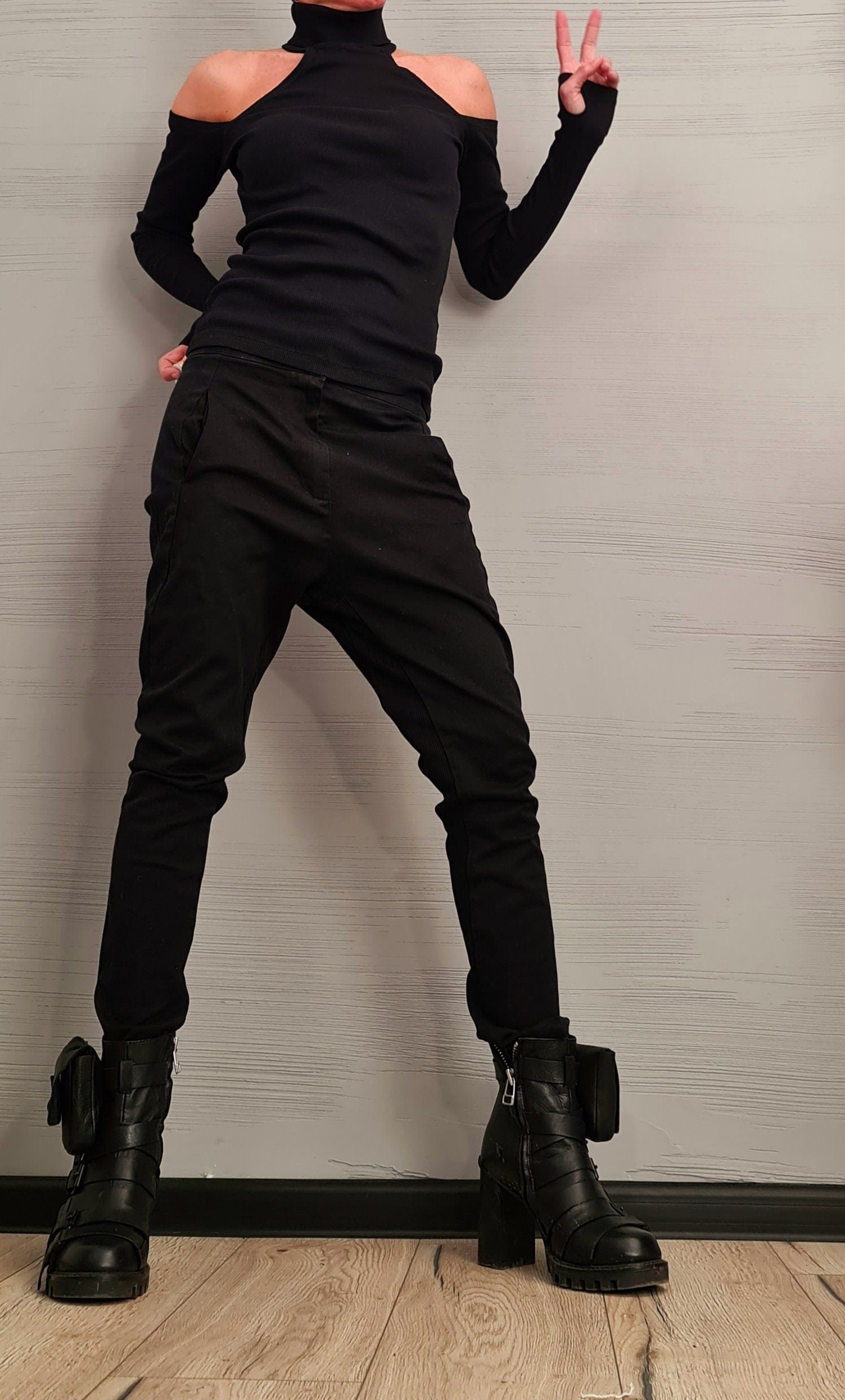 NEW Collection Cotton Sexy Black Turtle Neck Fitted Top Blouse, Extravagant Top, Avant Garde Blouse, Sexy Top, open shoulders